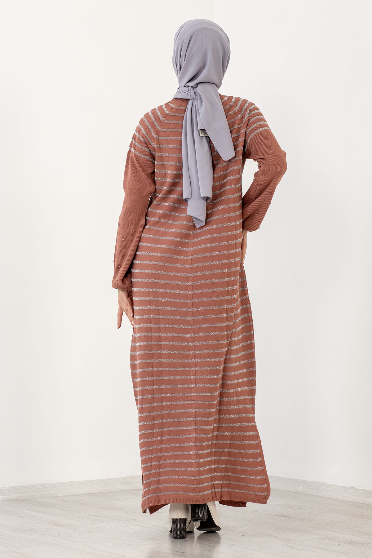 2483 Triko Simli Elbise Tek - Gul - 4