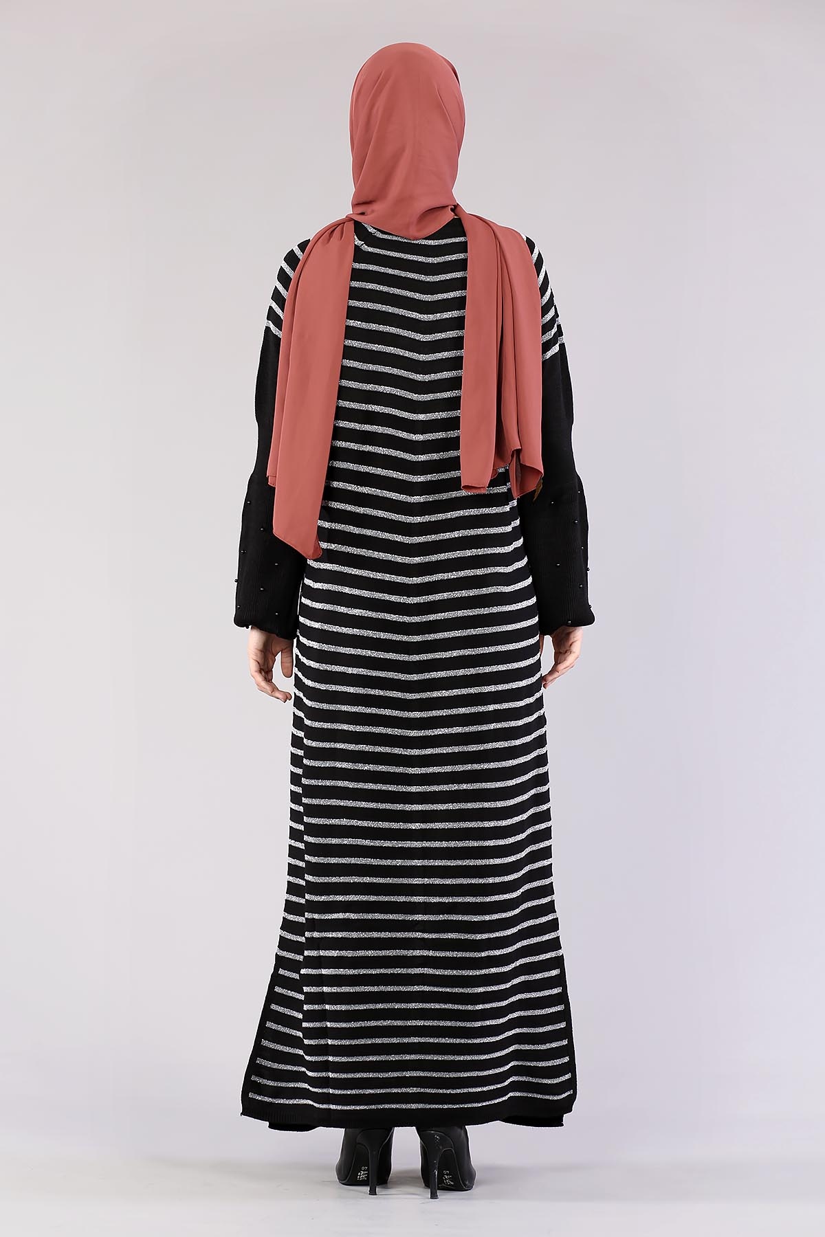 2483 Triko Simli Elbise Tek - Siyah - 3