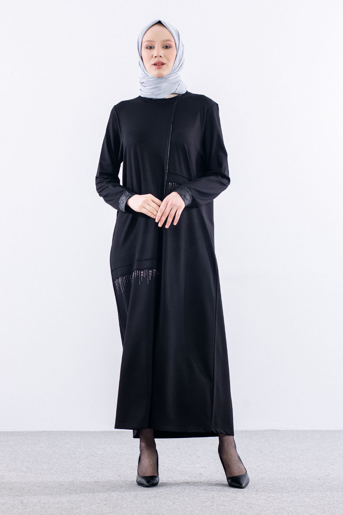 25112 Elbise 44-46-48 - Siyah - 1