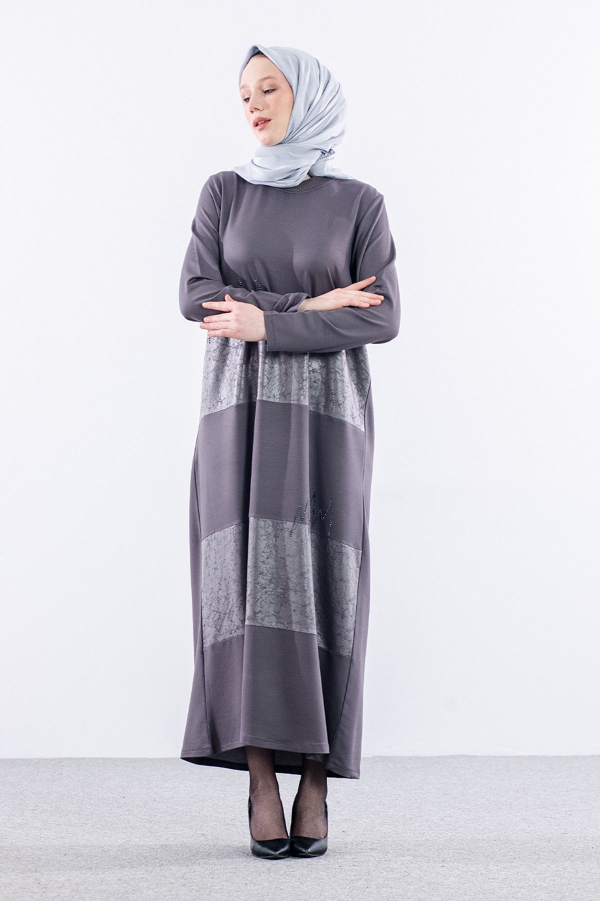 25113 Elbise 44-46-48 - Gri - 1