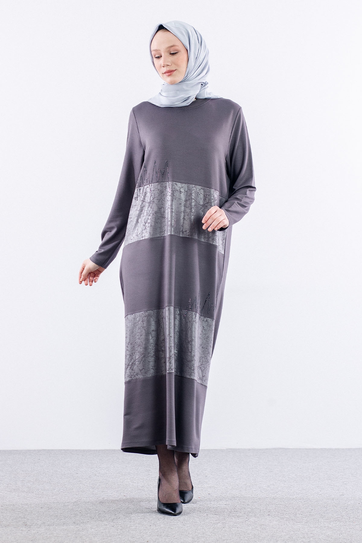 25113 Elbise 44-46-48 - Gri - 3