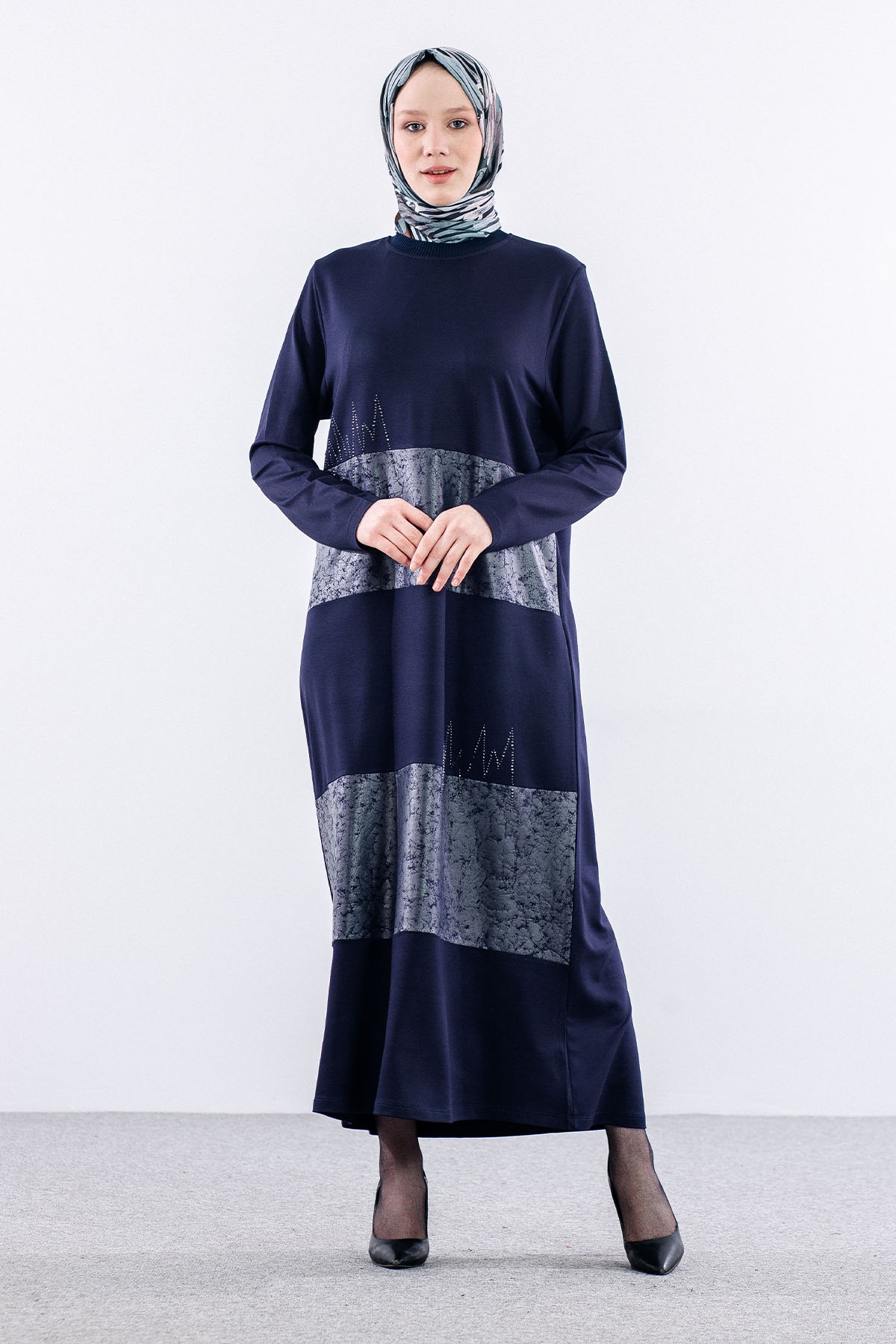 25113 Elbise 44-46-48 - Lacivert - 1