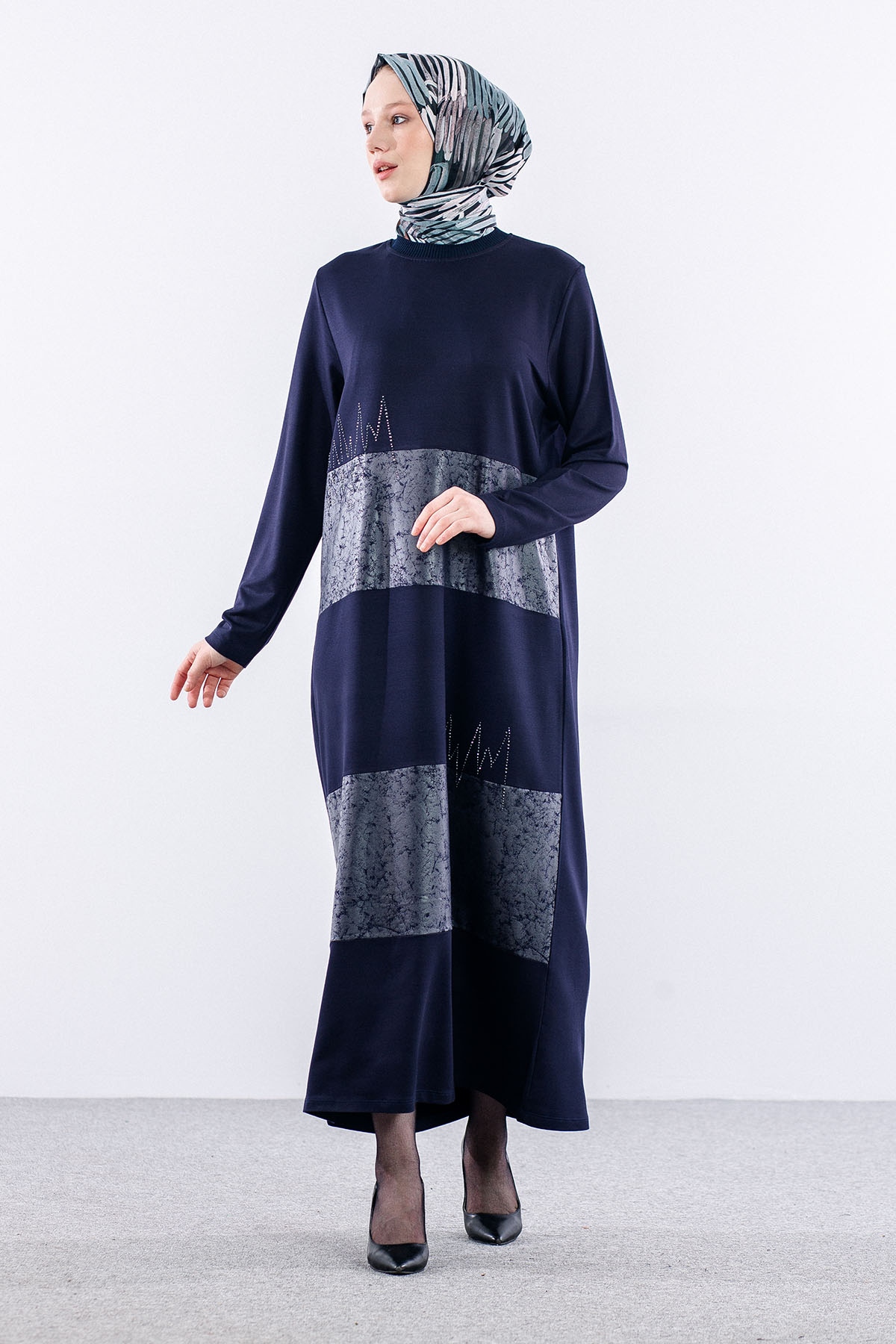 25113 Elbise 44-46-48 - Lacivert - 2