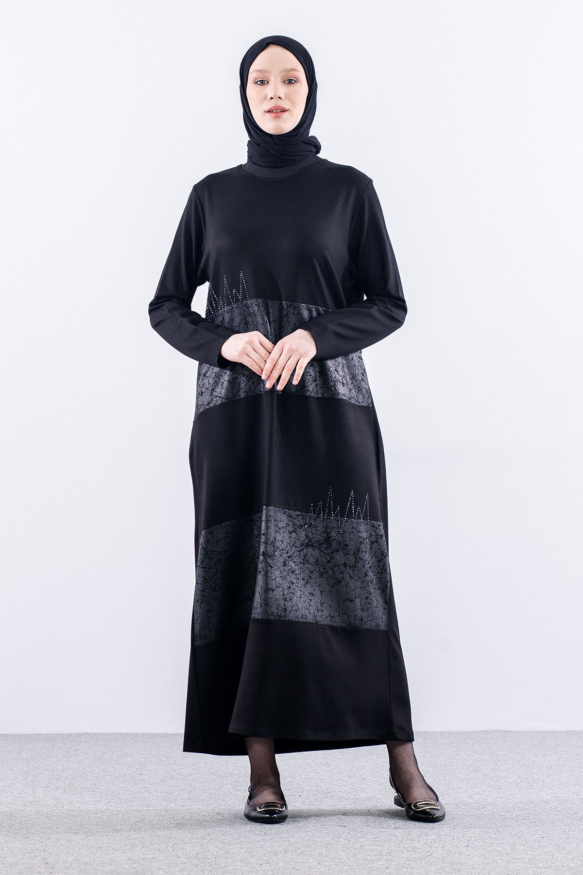 25113 Elbise 44-46-48 - Siyah - 1