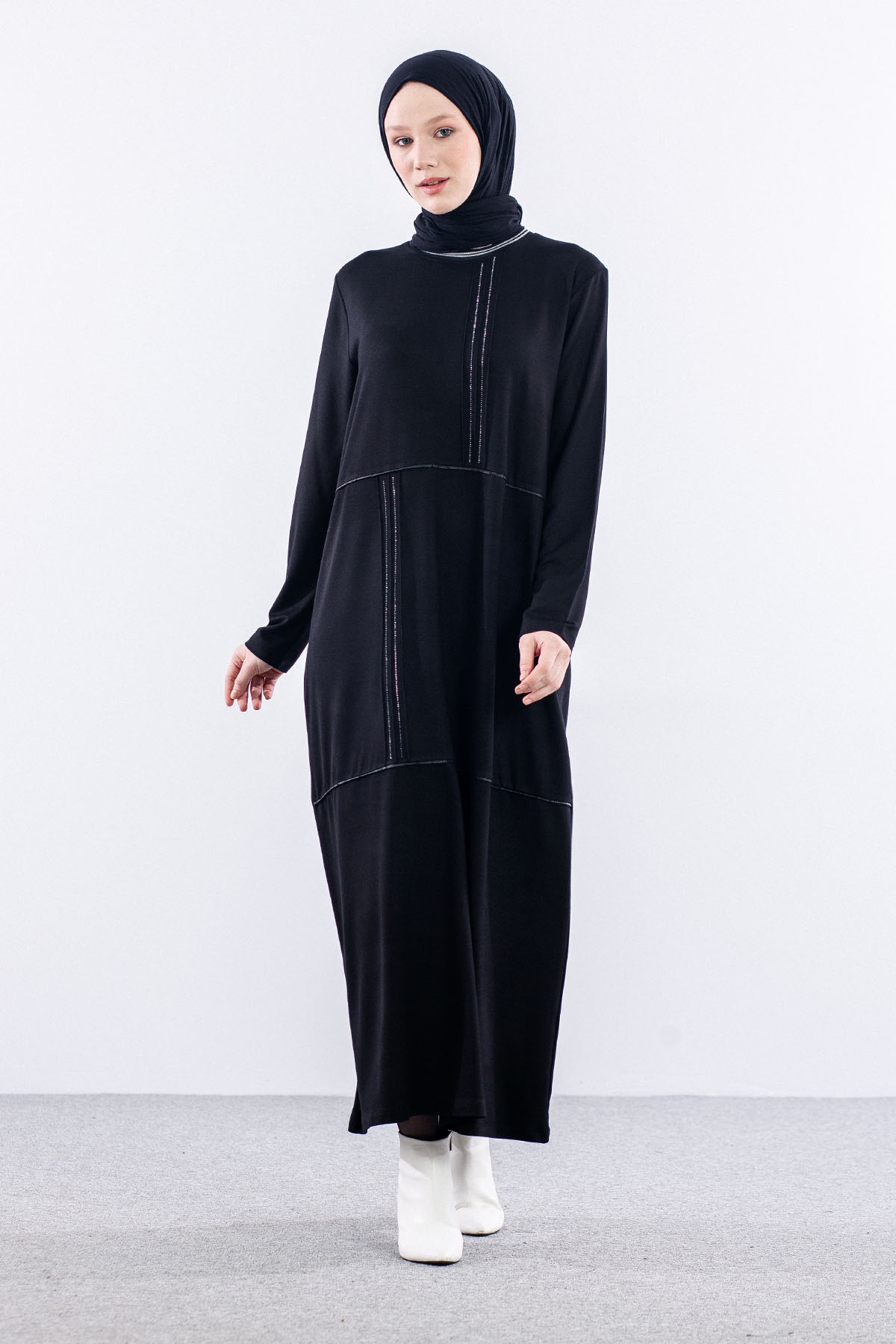 25117 Elbise 44-46-48 - Siyah - 1