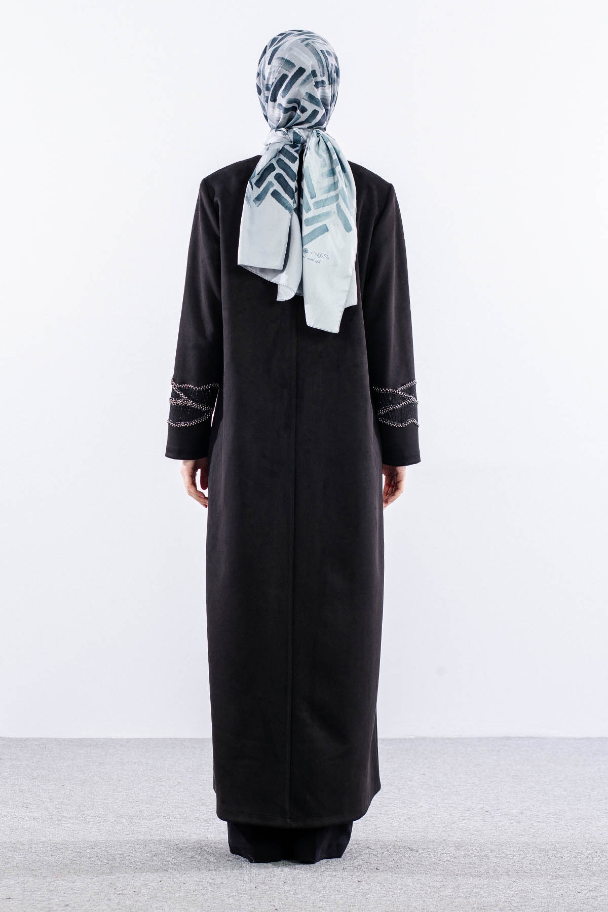 2512 Suet Pardesü 44-54 Boncuk Detay - Siyah - 4