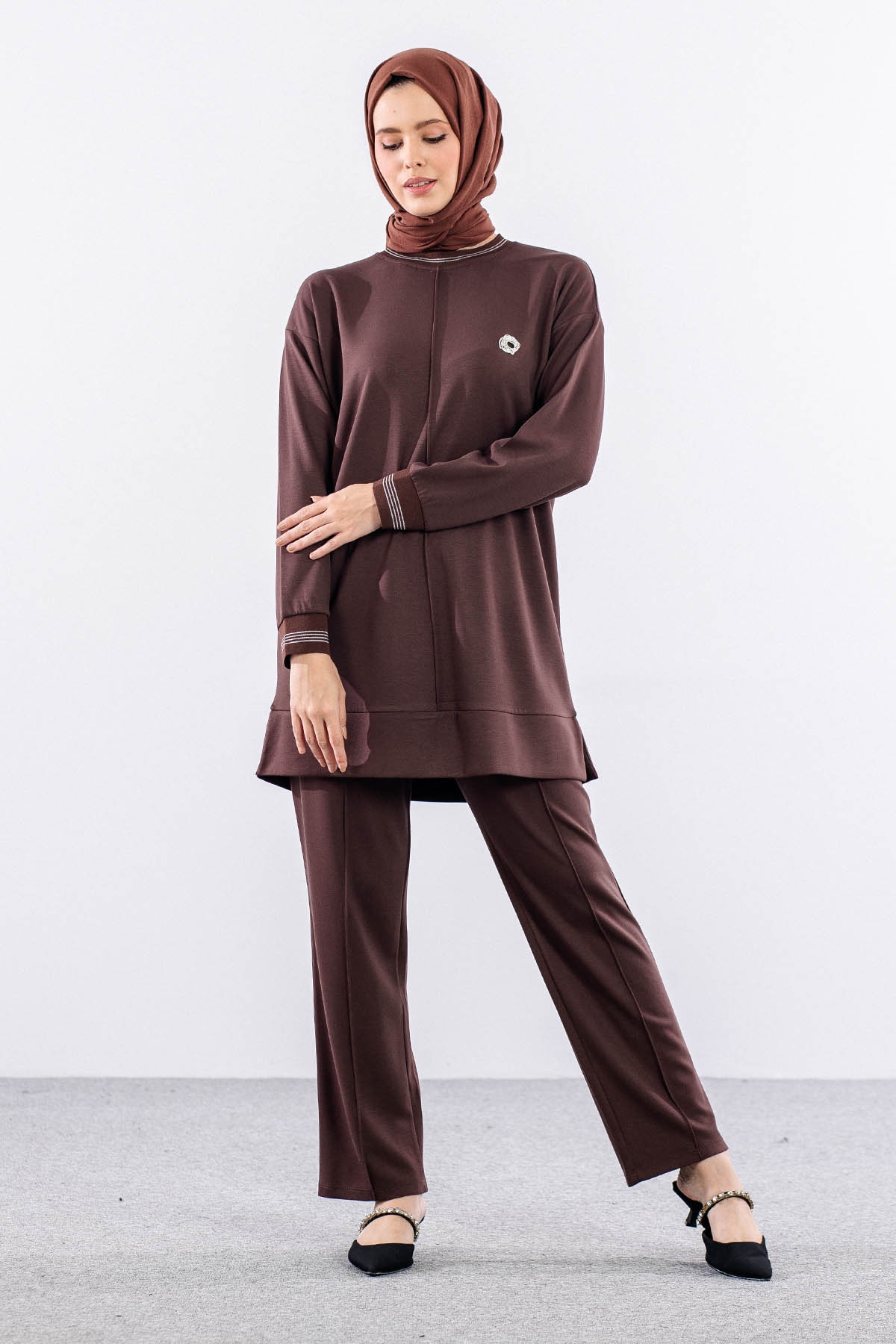 25123 Takim 44-46 Rıbana Cıma Detay - Kahve - 2