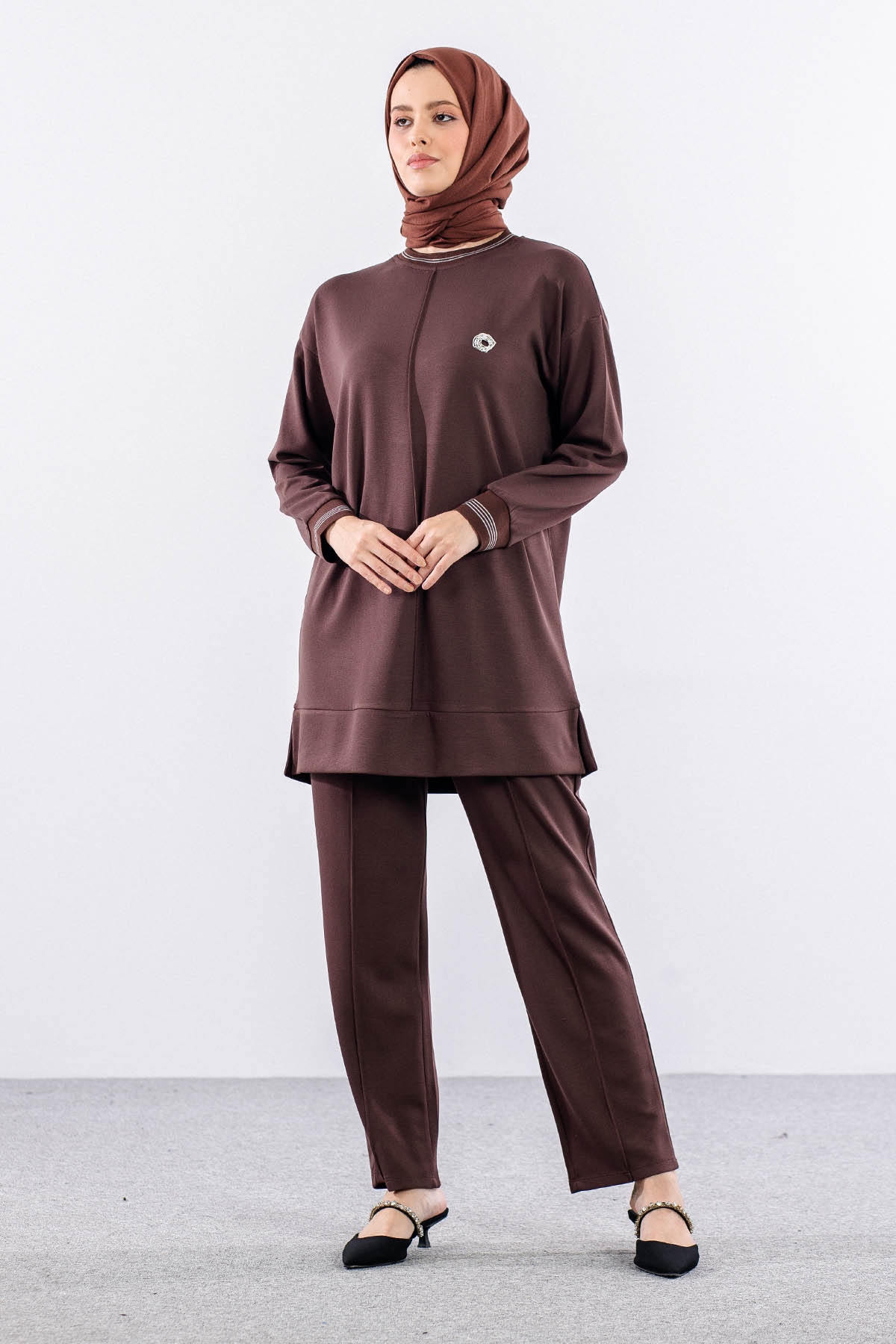 25123 Takim 44-46 Rıbana Cıma Detay - Kahve - 3