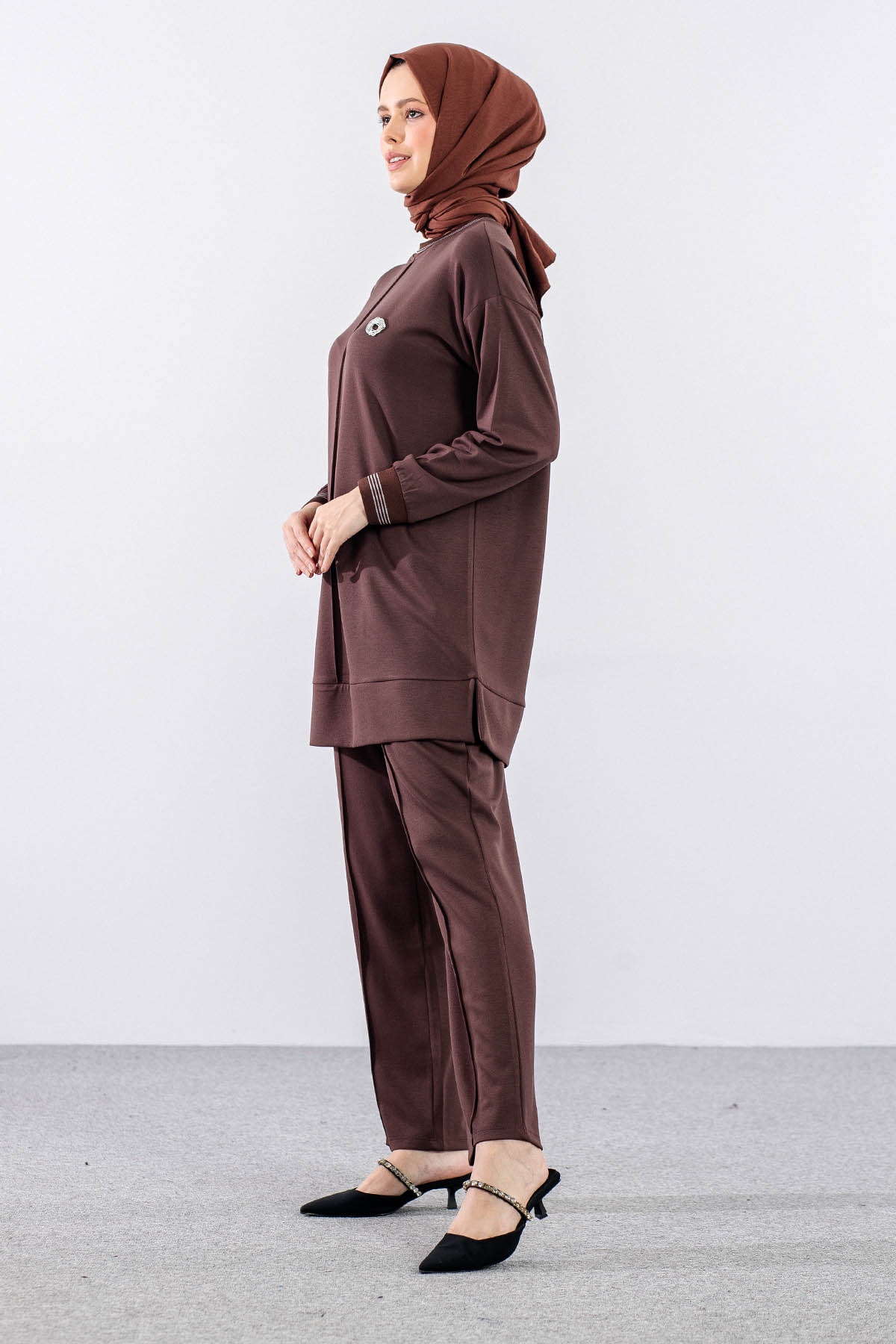 25123 Takim 44-46 Rıbana Cıma Detay - Kahve - 4