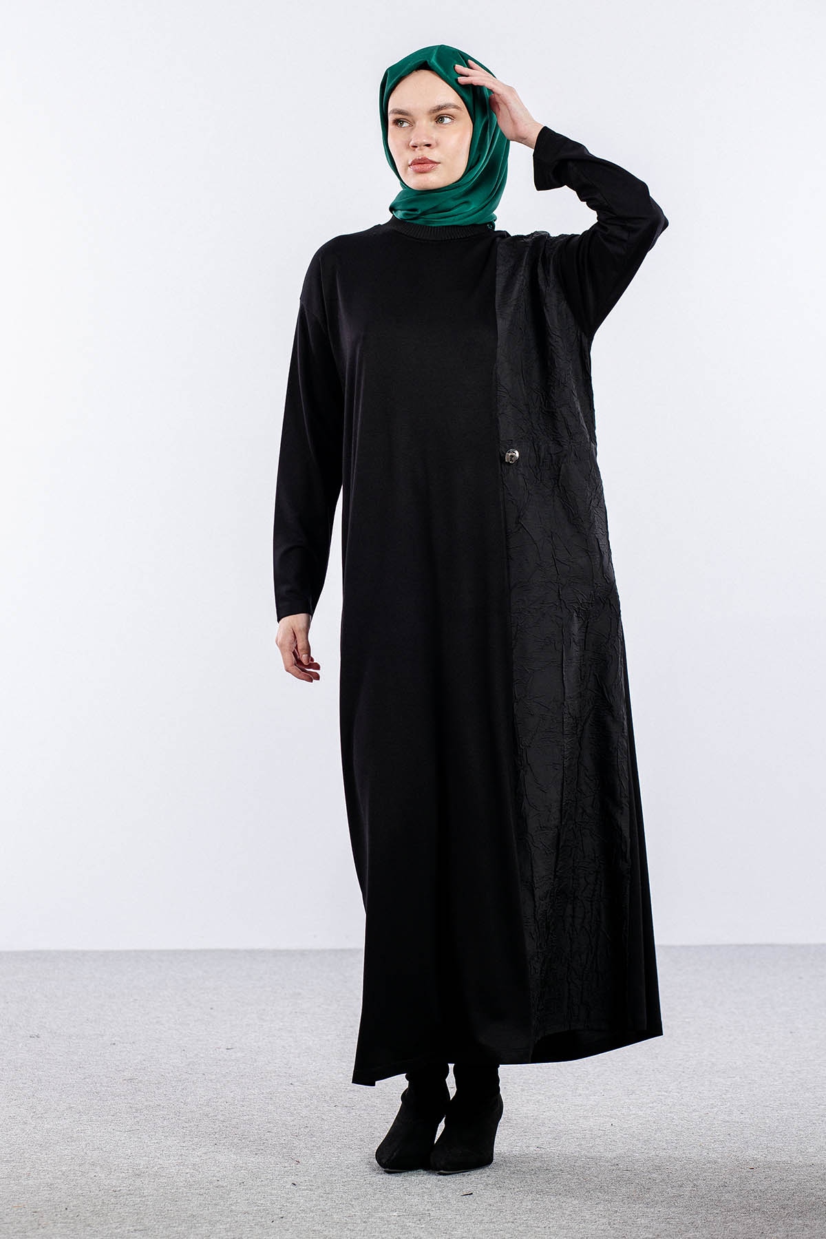 25126 Elbise 44-46-48 Parasut Garni - Siyah - 4