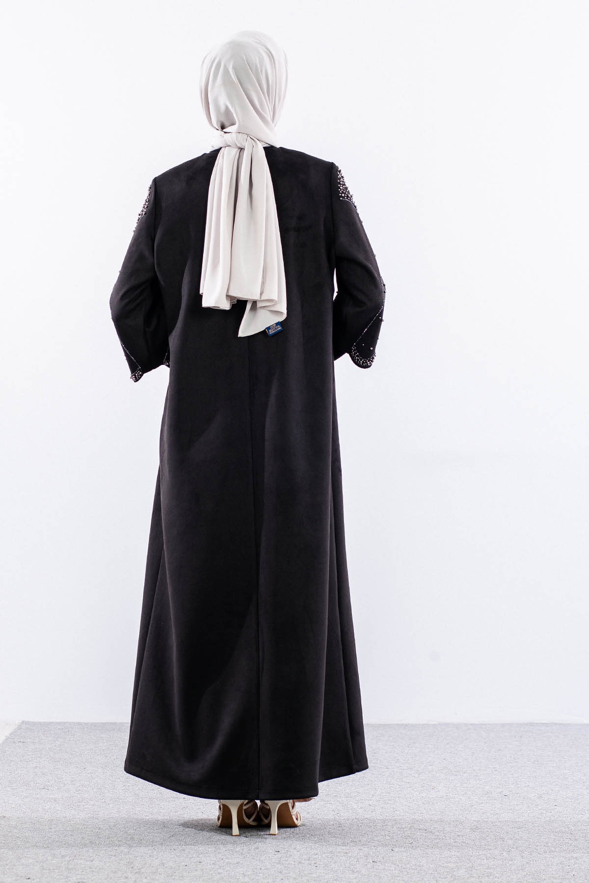 2521 Suet Kolu Taşli Pardesü 44-54 - Siyah - 5