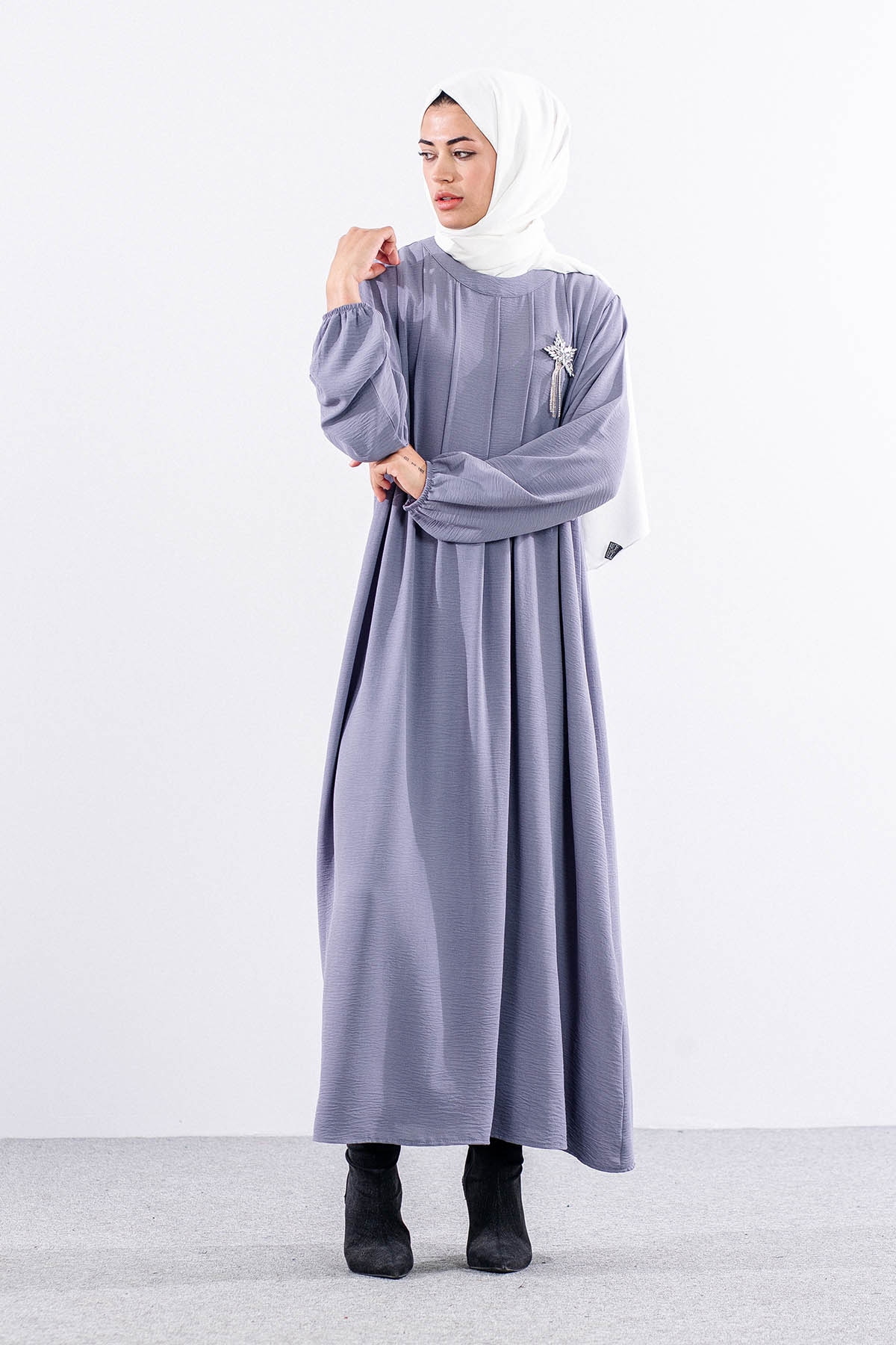 25228 Elbise 44-46-48 Ae Bros Detay - Gri - 1