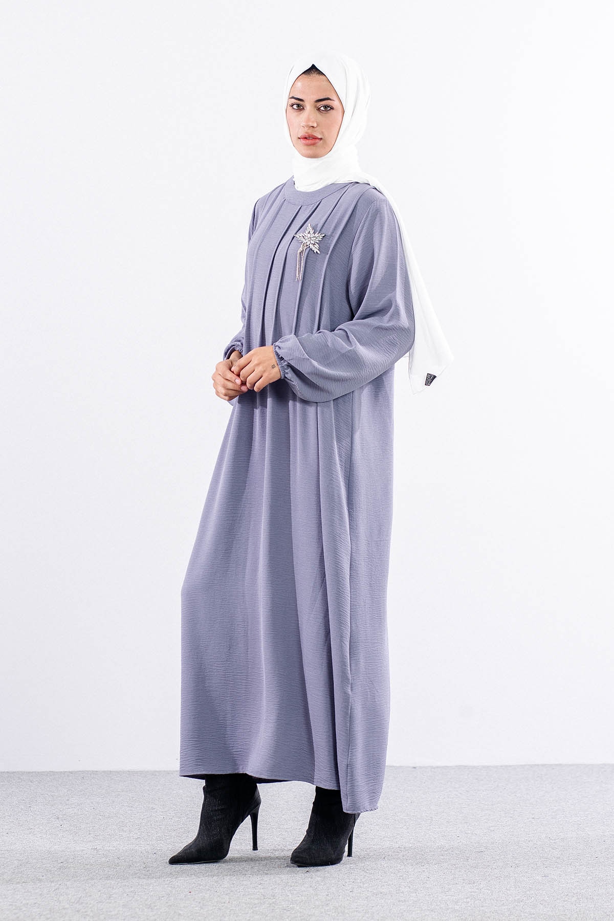 25228 Elbise 44-46-48 Ae Bros Detay - Gri - 2