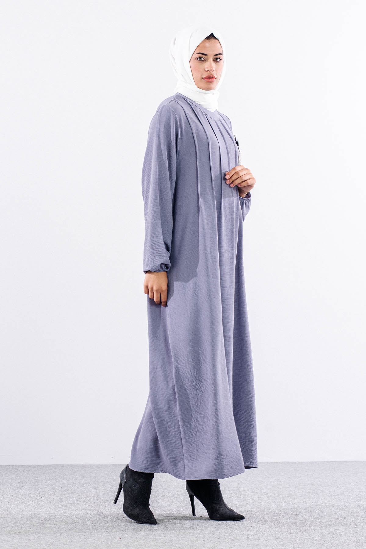 25228 Elbise 44-46-48 Ae Bros Detay - Gri - 3