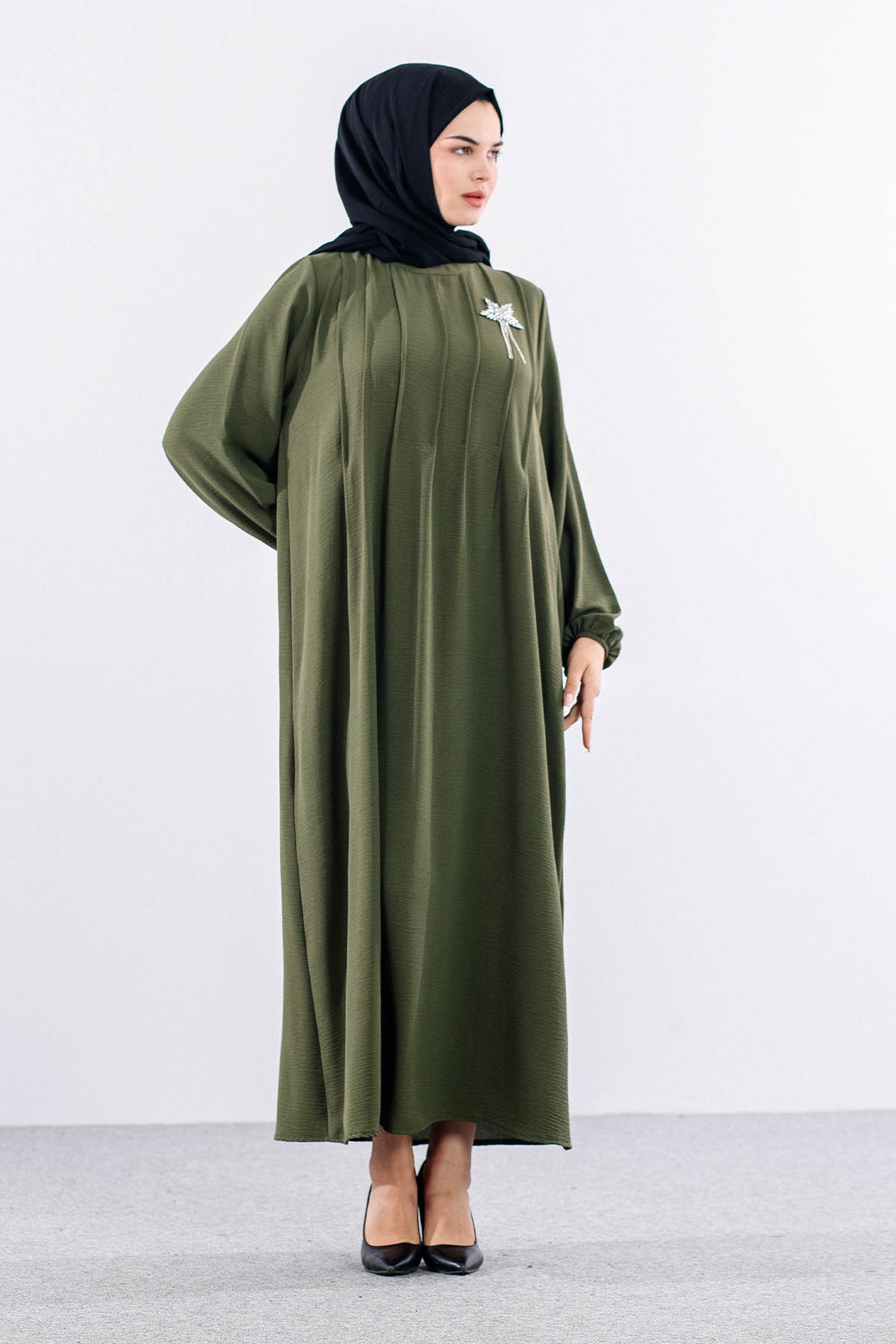 25228 Elbise 44-46-48 Ae Bros Detay - Haki - 2