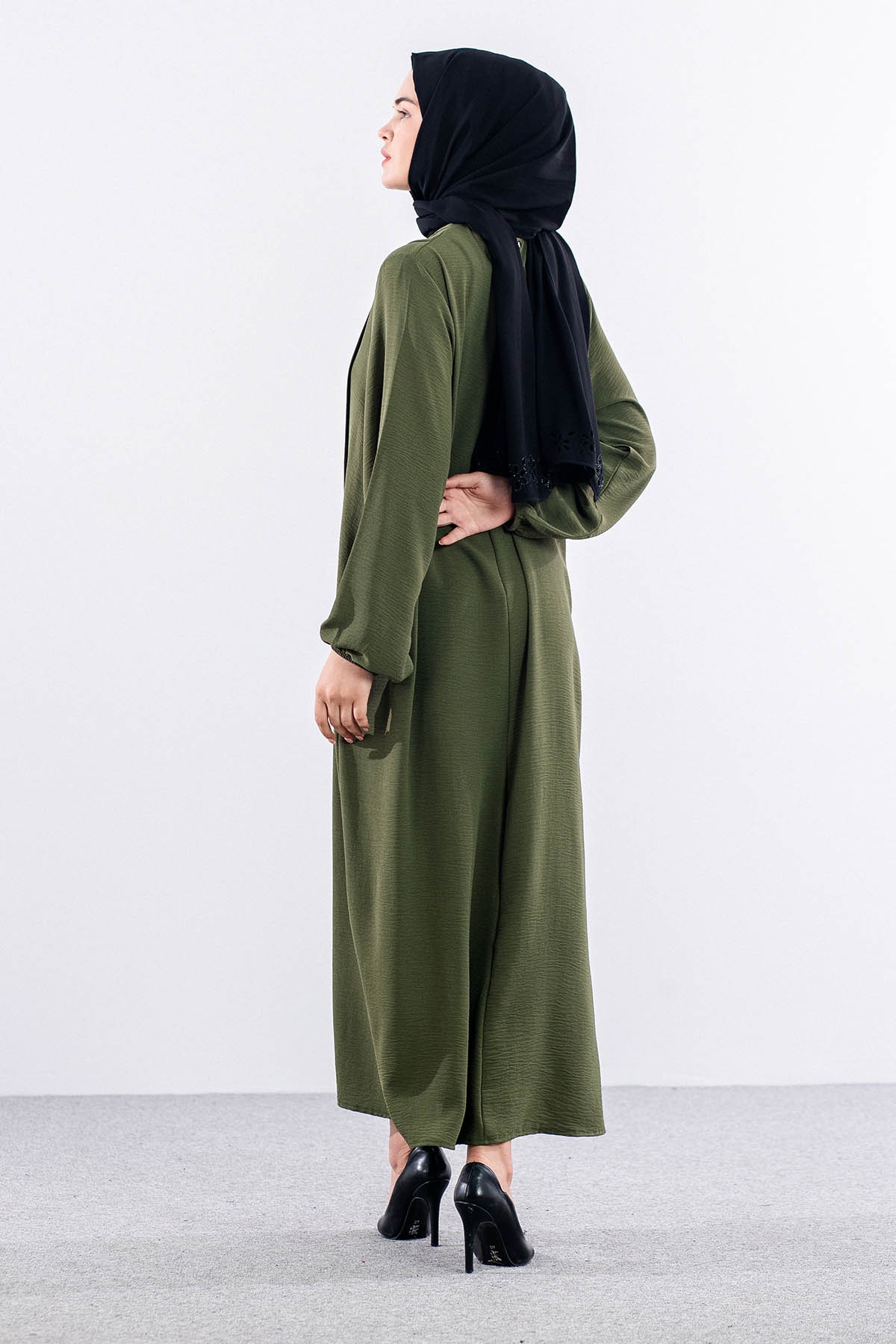 25228 Elbise 44-46-48 Ae Bros Detay - Haki - 5