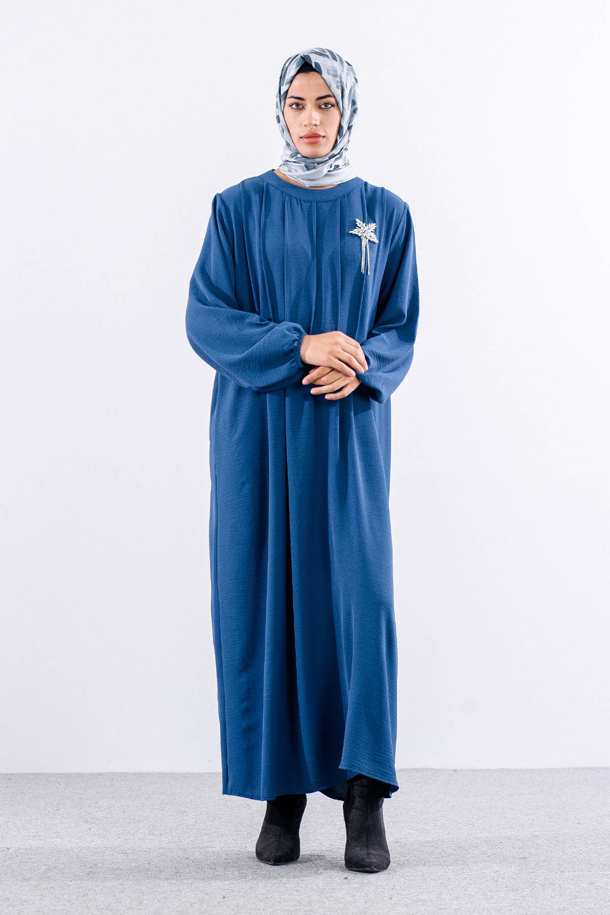 25228 Elbise 44-46-48 Ae Bros Detay - Indigo - 1
