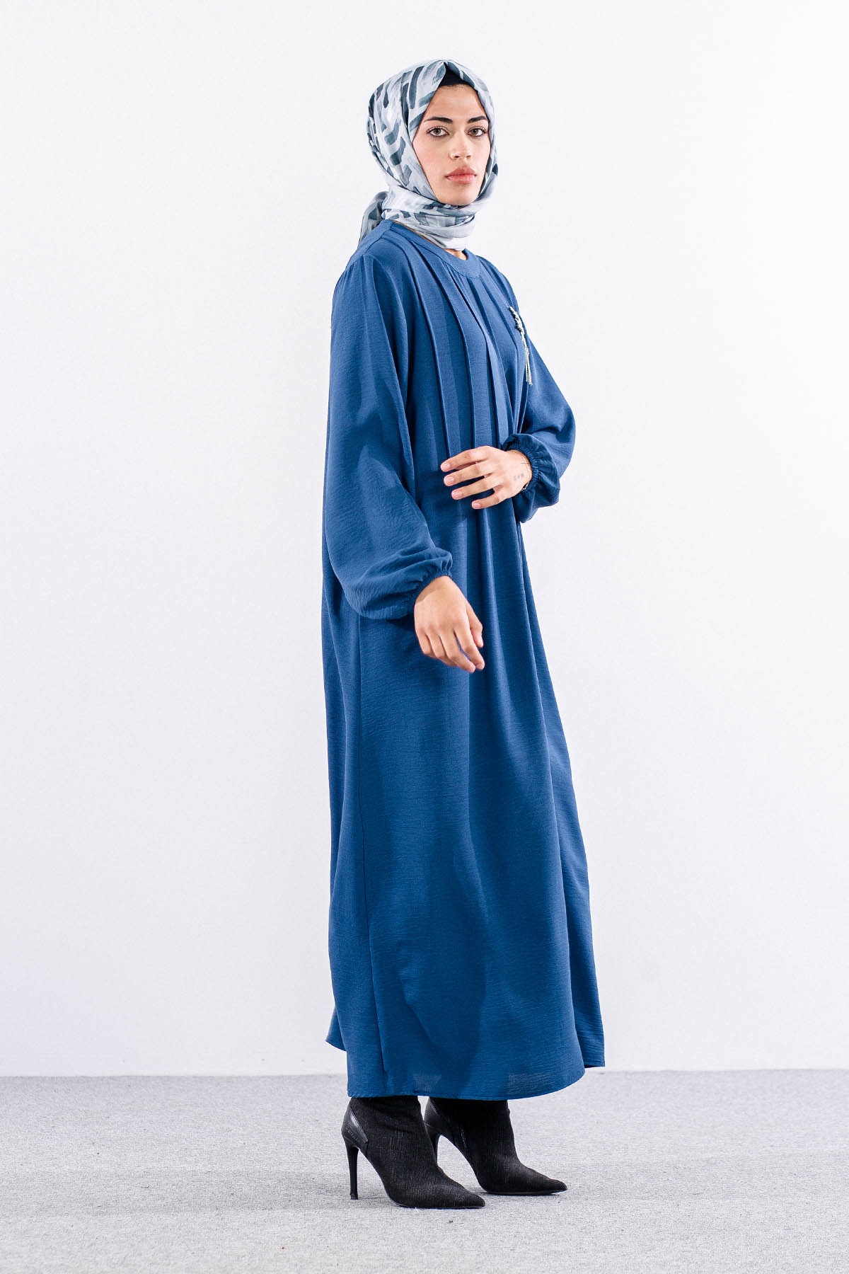 25228 Elbise 44-46-48 Ae Bros Detay - Indigo - 3