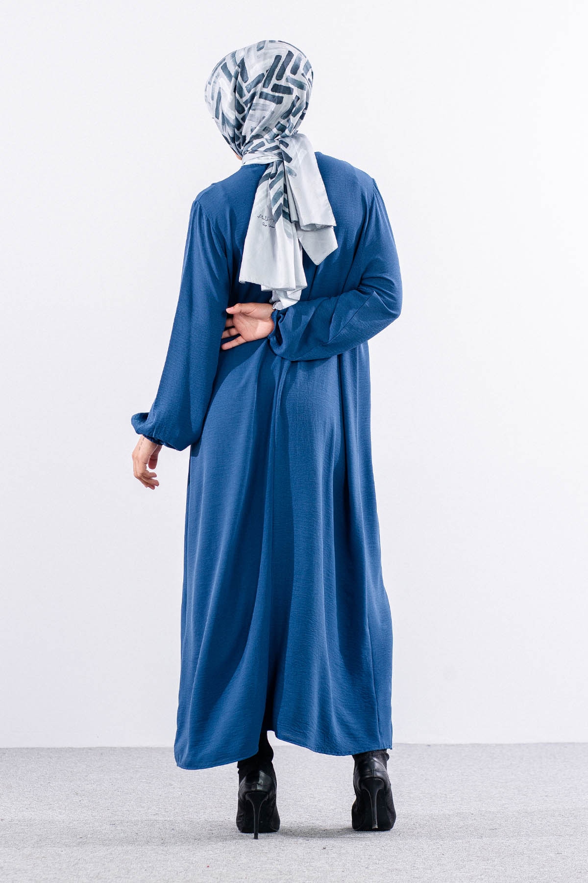 25228 Elbise 44-46-48 Ae Bros Detay - Indigo - 4