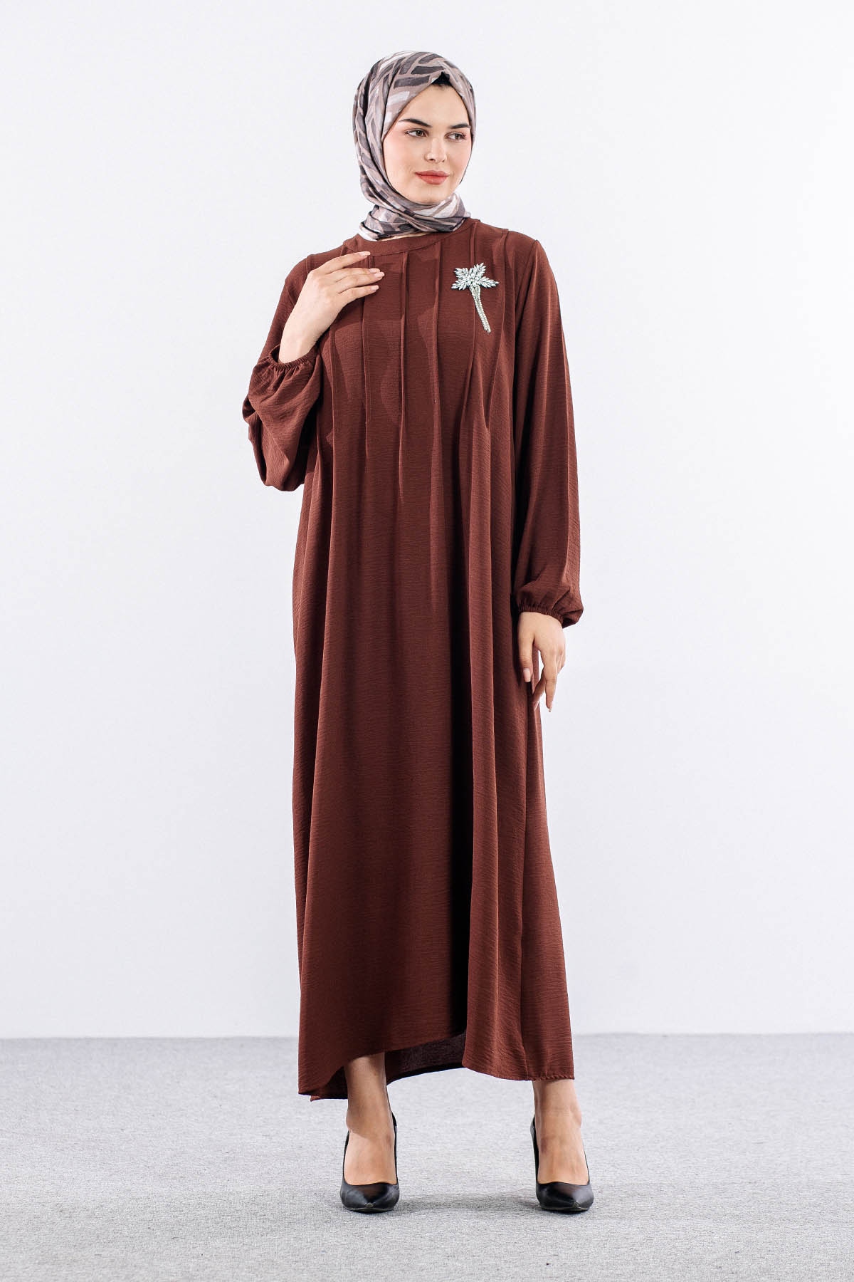 25228 Elbise 44-46-48 Ae Bros Detay - Kahve - 1