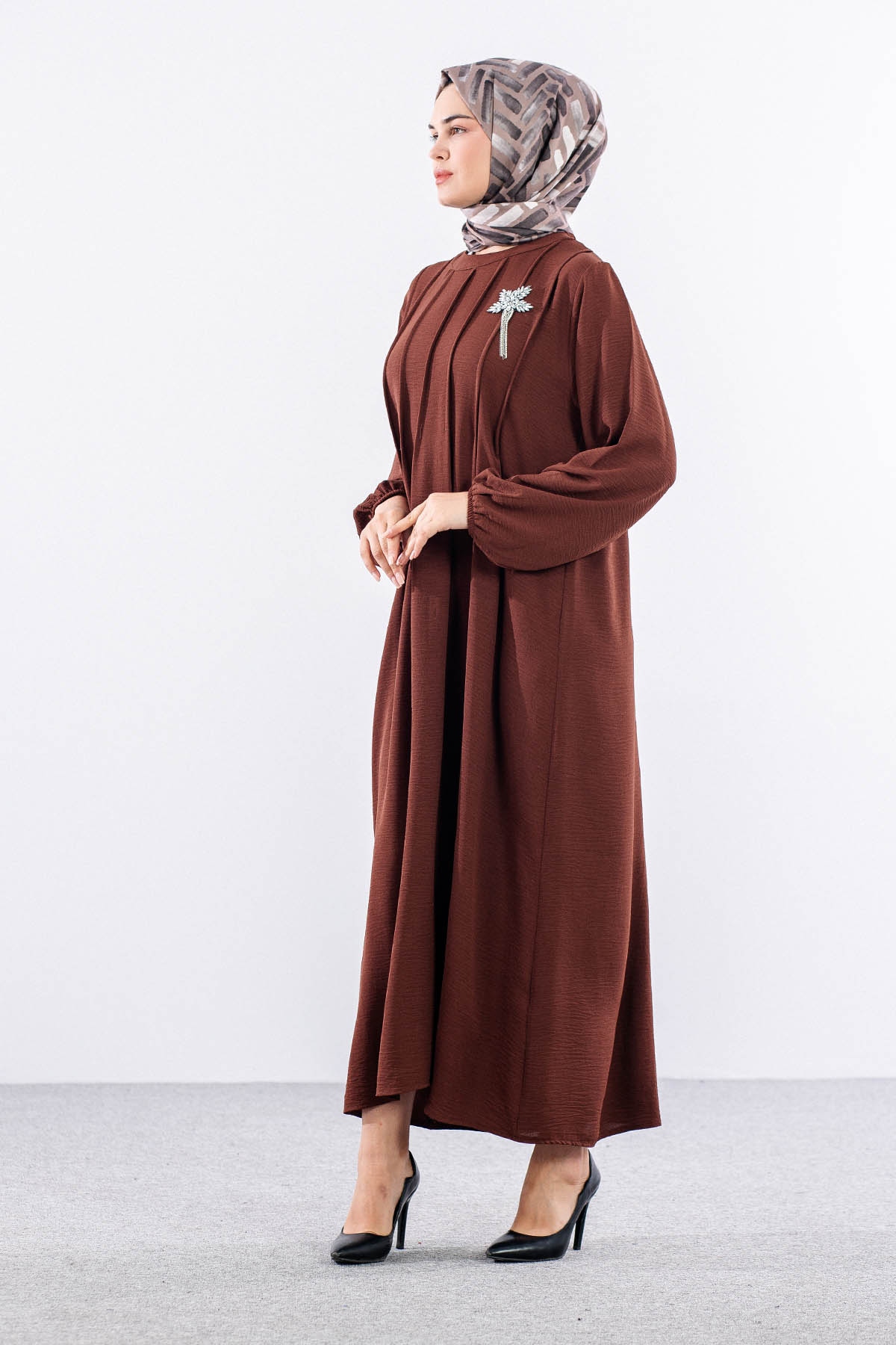 25228 Elbise 44-46-48 Ae Bros Detay - Kahve - 2