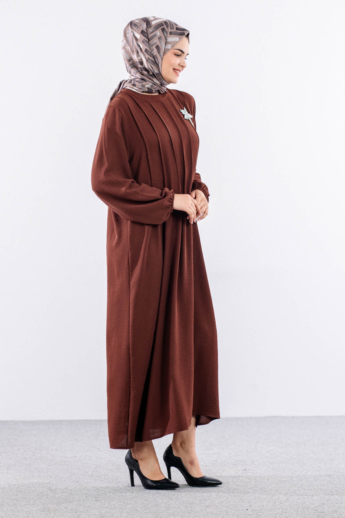 25228 Elbise 44-46-48 Ae Bros Detay - Kahve - 4