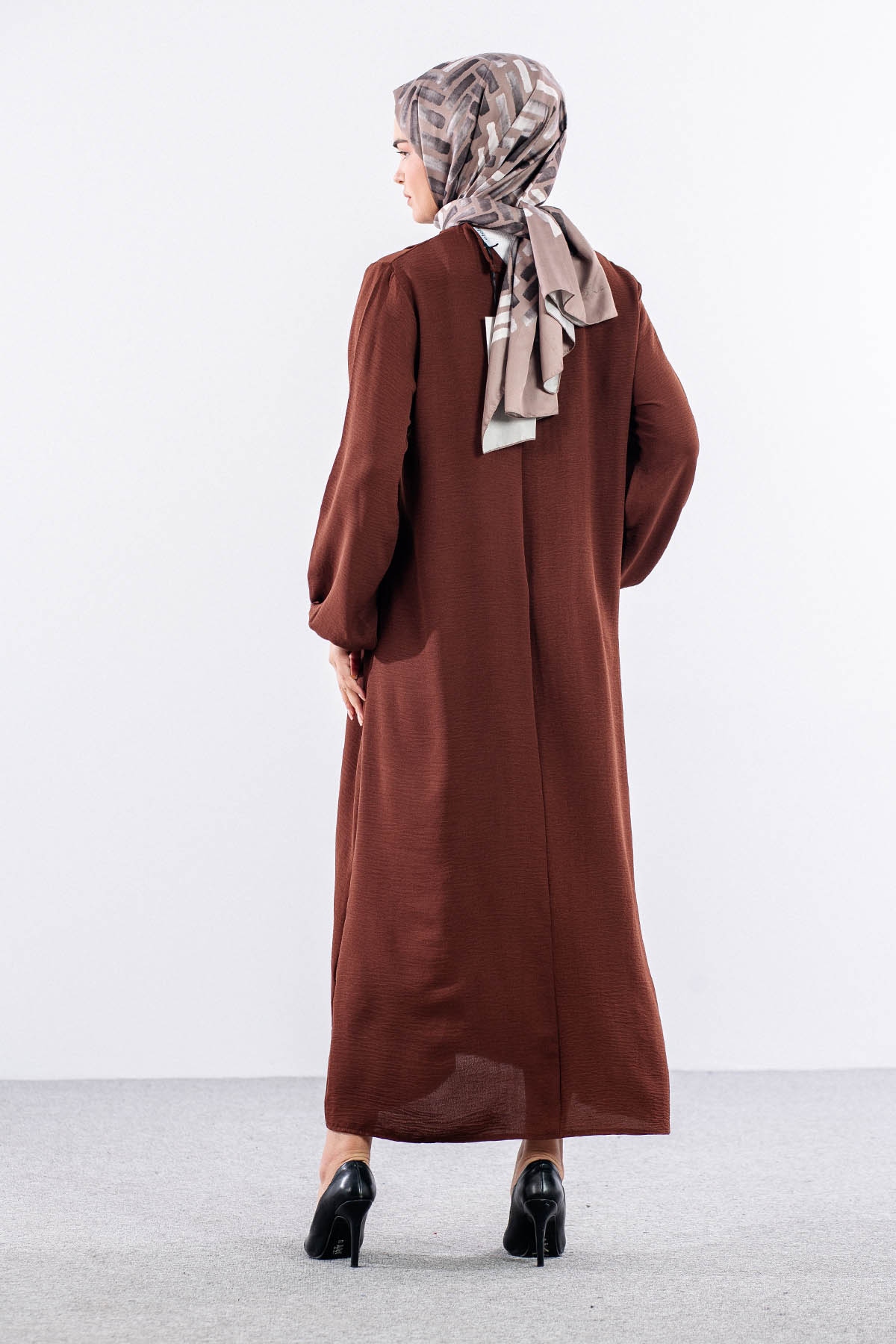 25228 Elbise 44-46-48 Ae Bros Detay - Kahve - 6