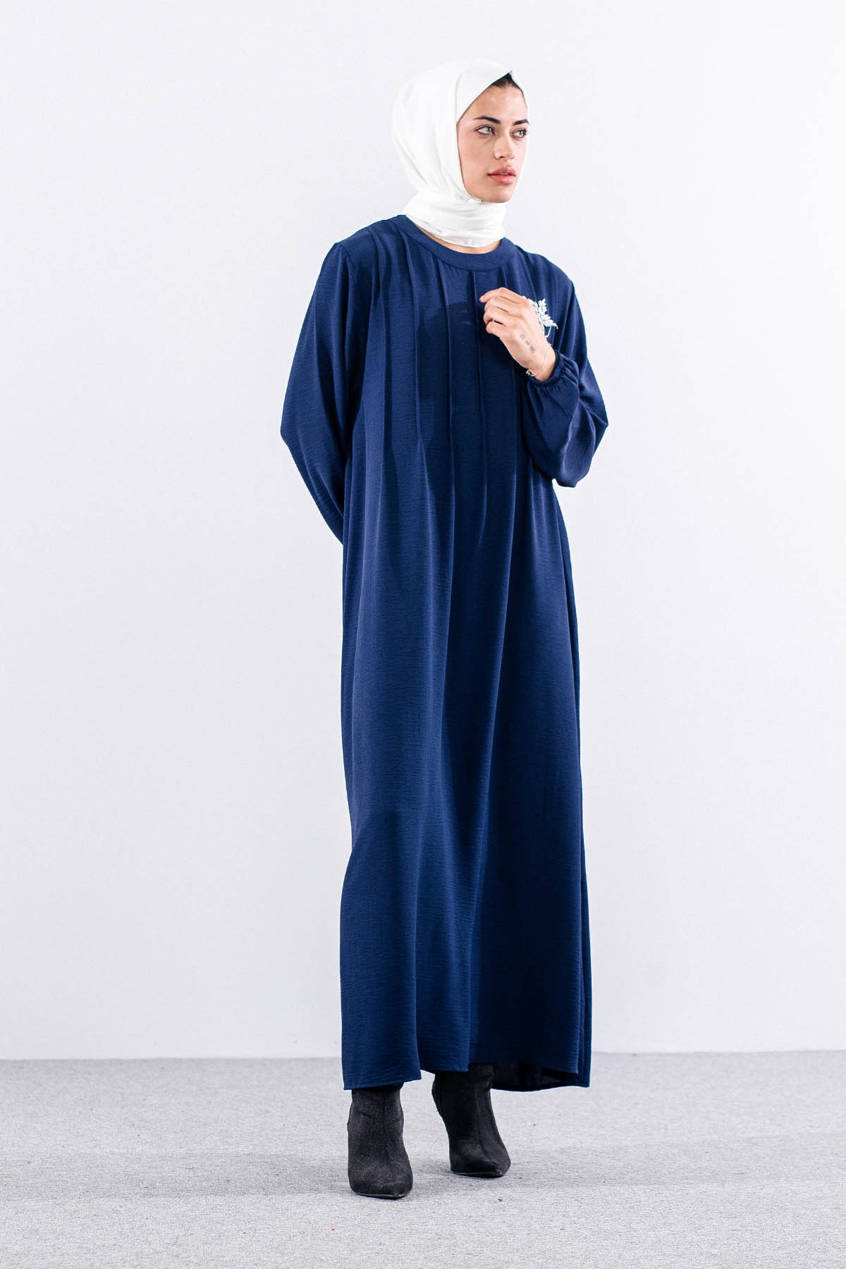 25228 Elbise 44-46-48 Ae Bros Detay - Lacivert - 1