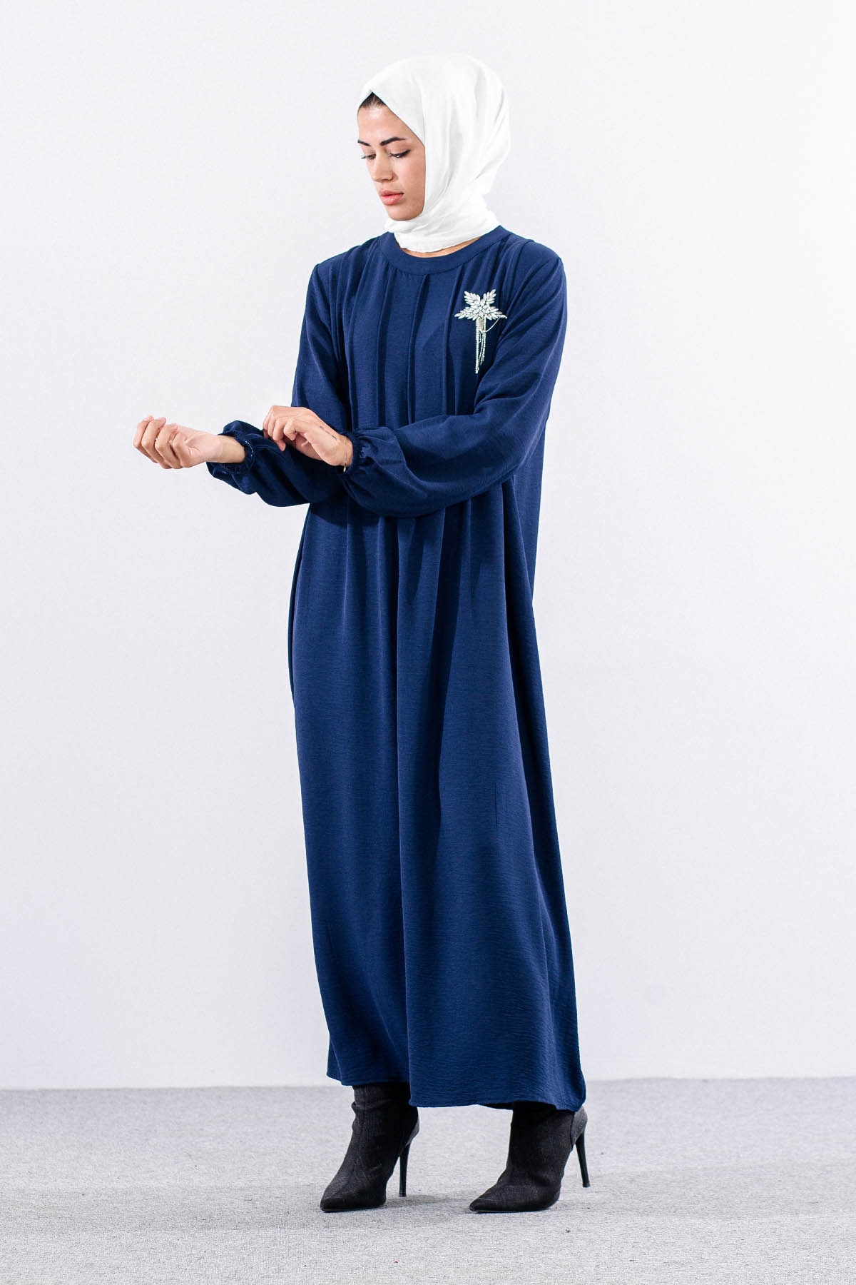 25228 Elbise 44-46-48 Ae Bros Detay - Lacivert - 3