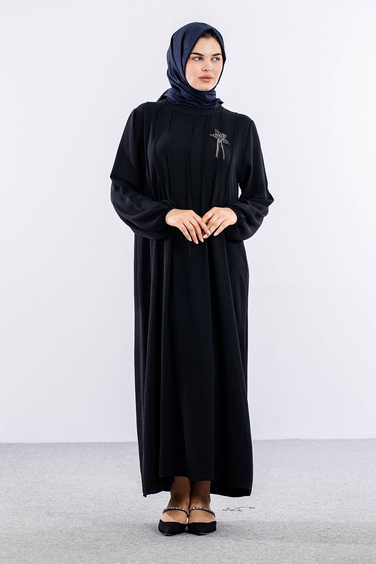 25228 Elbise 44-46-48 Ae Bros Detay - Siyah - 1