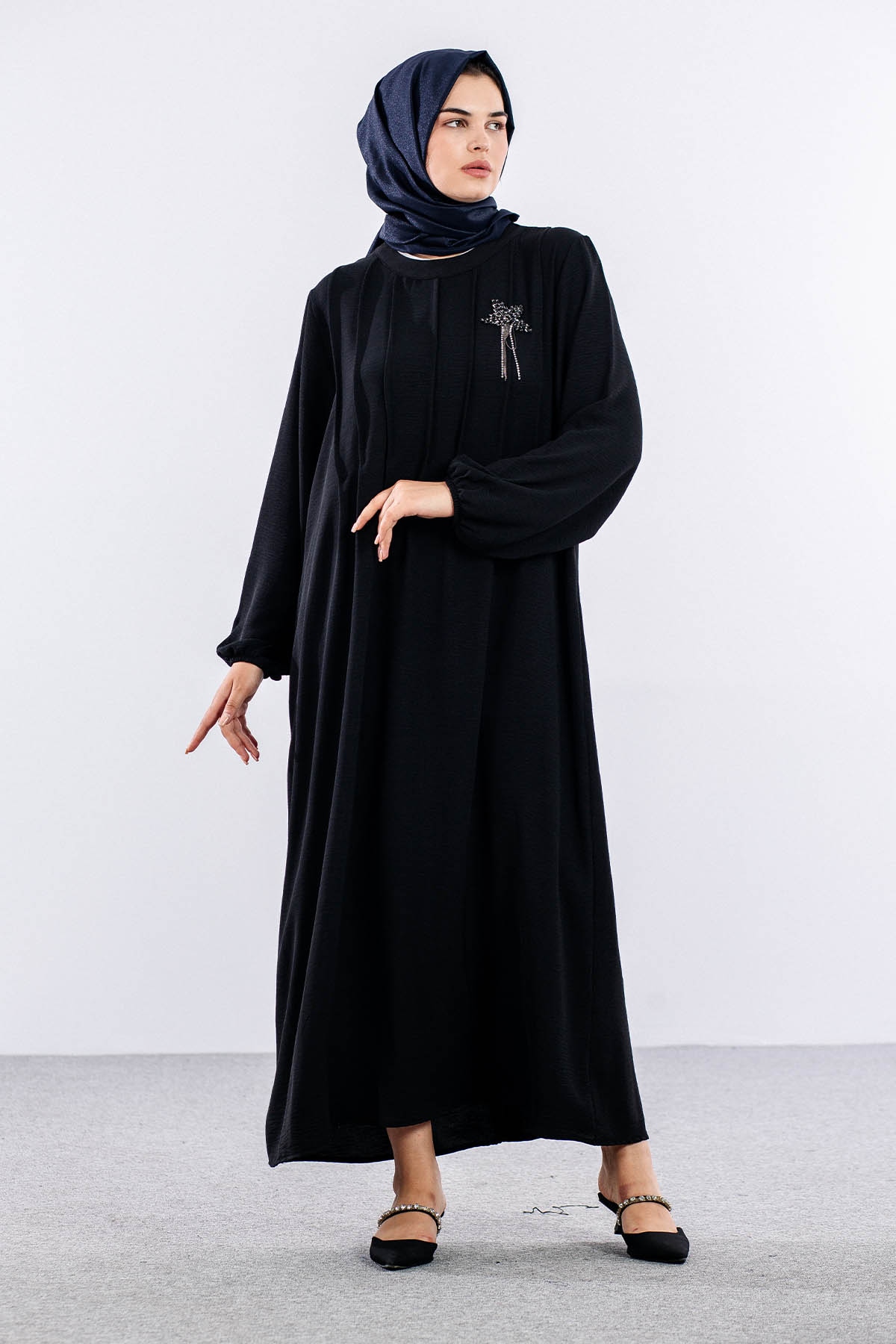 25228 Elbise 44-46-48 Ae Bros Detay - Siyah - 2