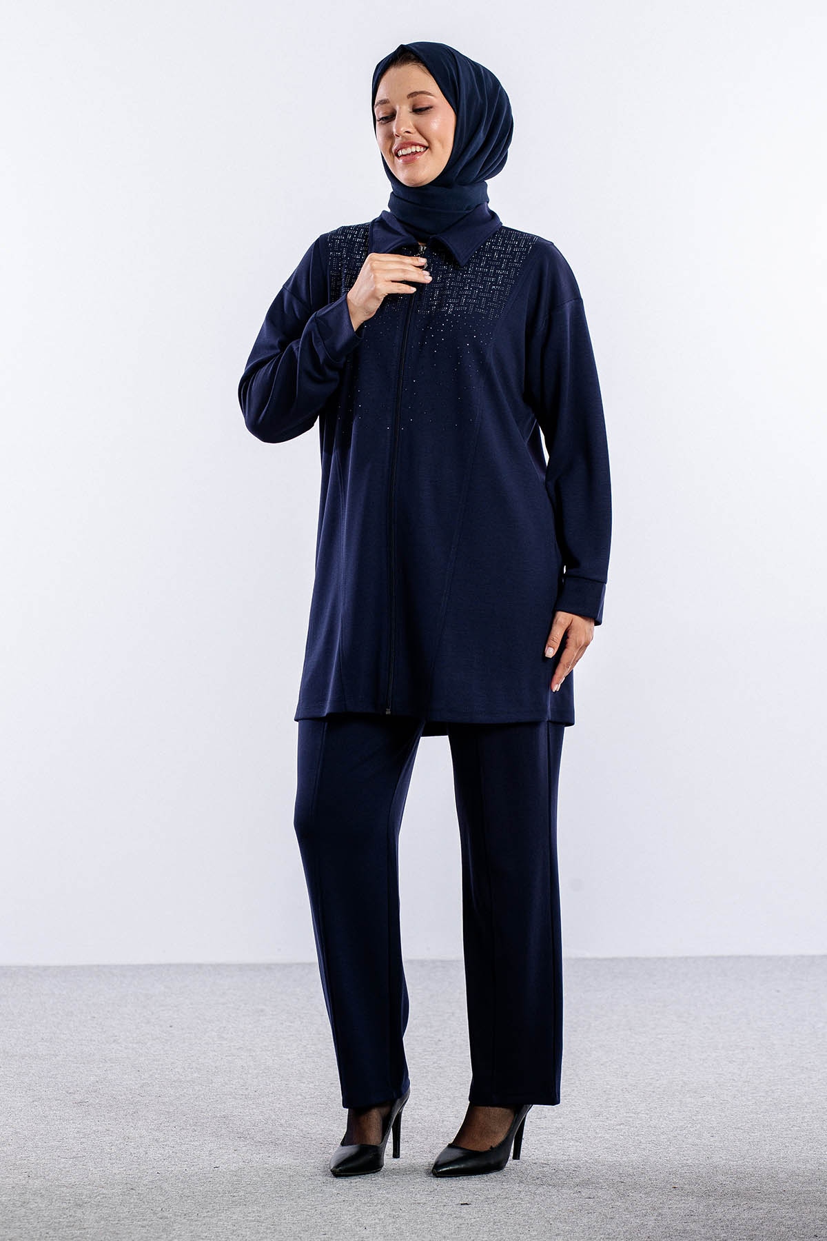 25261 Takim 44-46 Fermuar Detay - Lacivert - 2