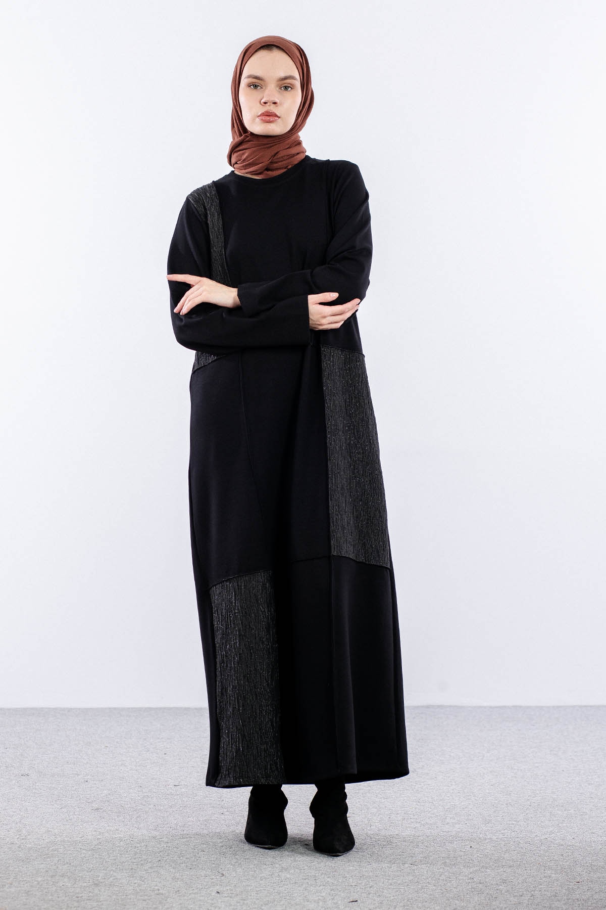 25274 Elbise 44-46-48 Sim Garni - Siyah - 2