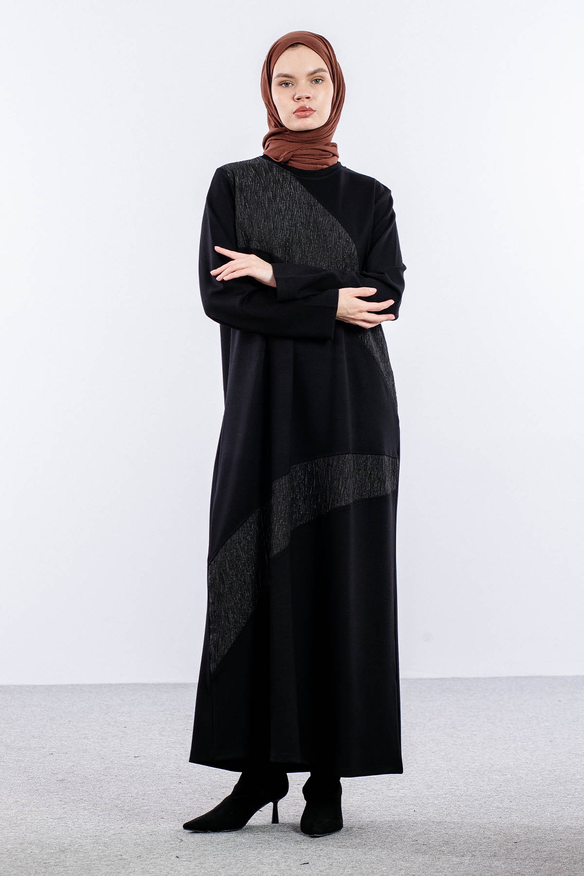 25275 Elbise 44-46-48 Sim Garni - Siyah - 1