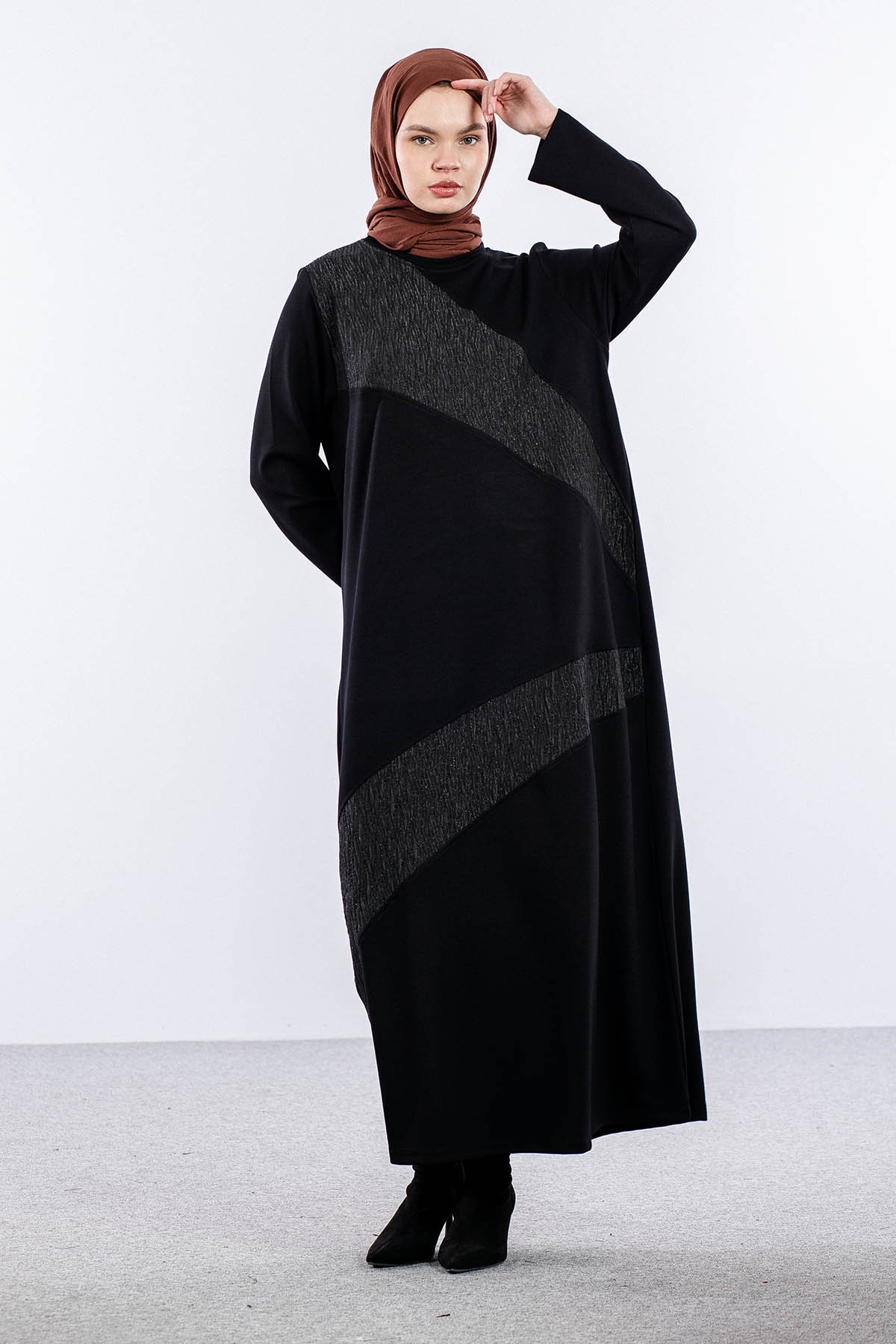 25275 Elbise 44-46-48 Sim Garni - Siyah - 3