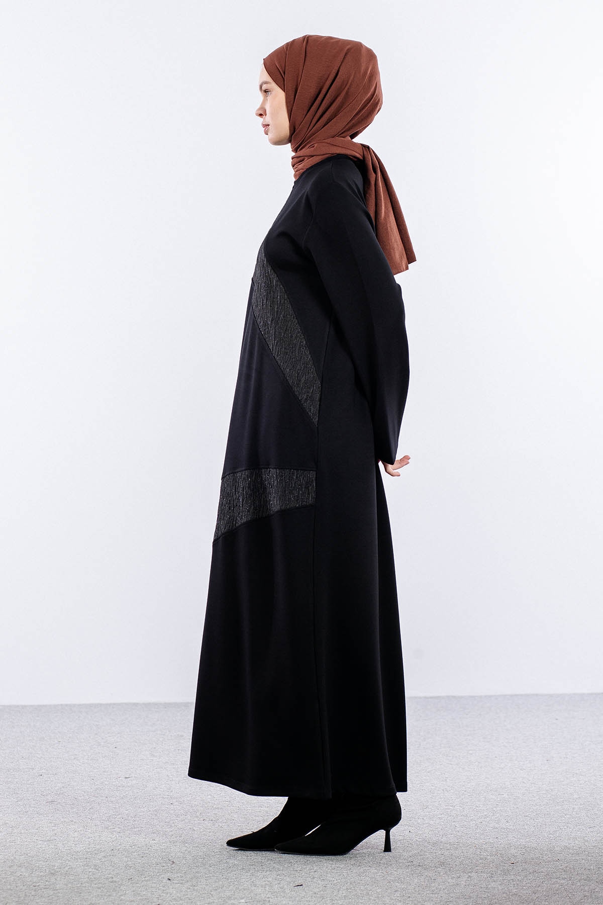 25275 Elbise 44-46-48 Sim Garni - Siyah - 4