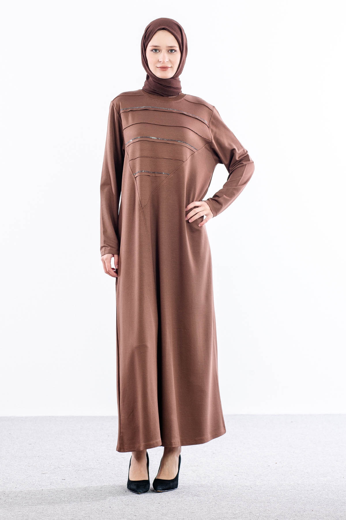 25289 Elbi̇se 44-46-48 Enine Biye - Kahve - 1