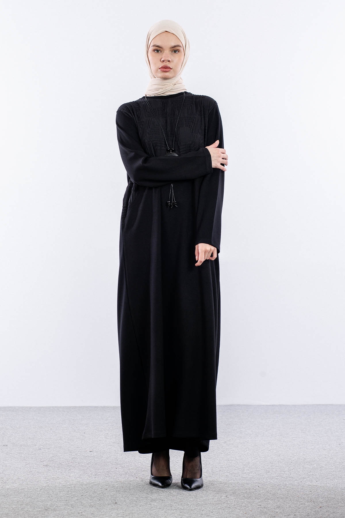 25294 Elbise 44-46-48 Kapitone Garni - Siyah - 1