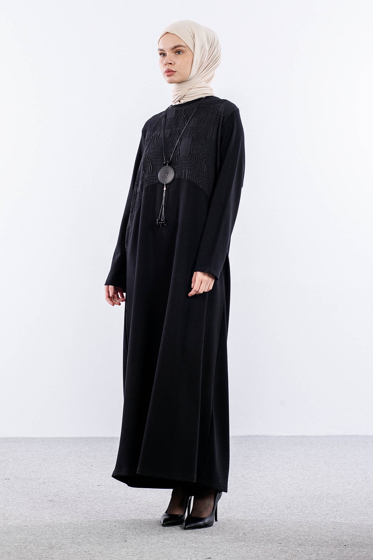 25294 Elbise 44-46-48 Kapitone Garni - Siyah - 3