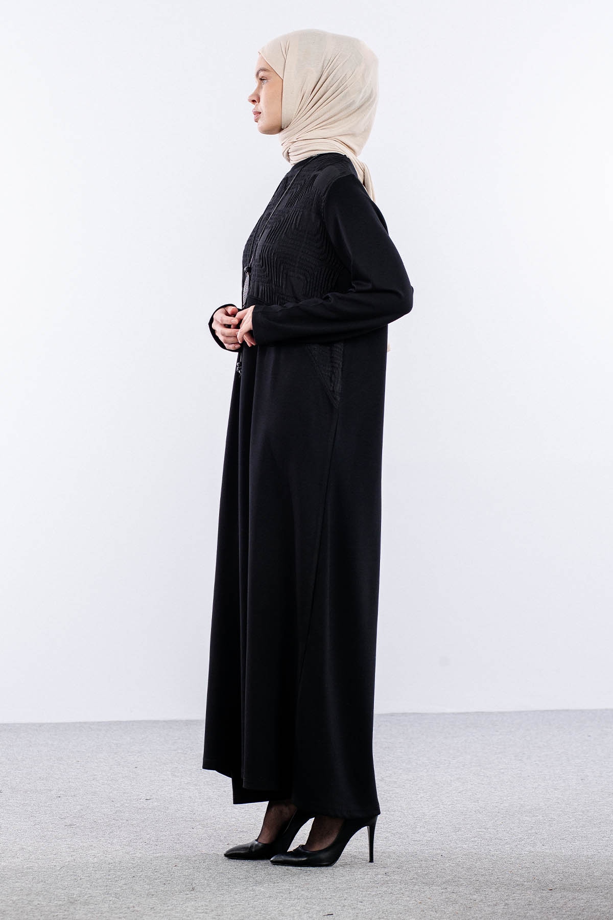 25294 Elbise 44-46-48 Kapitone Garni - Siyah - 4