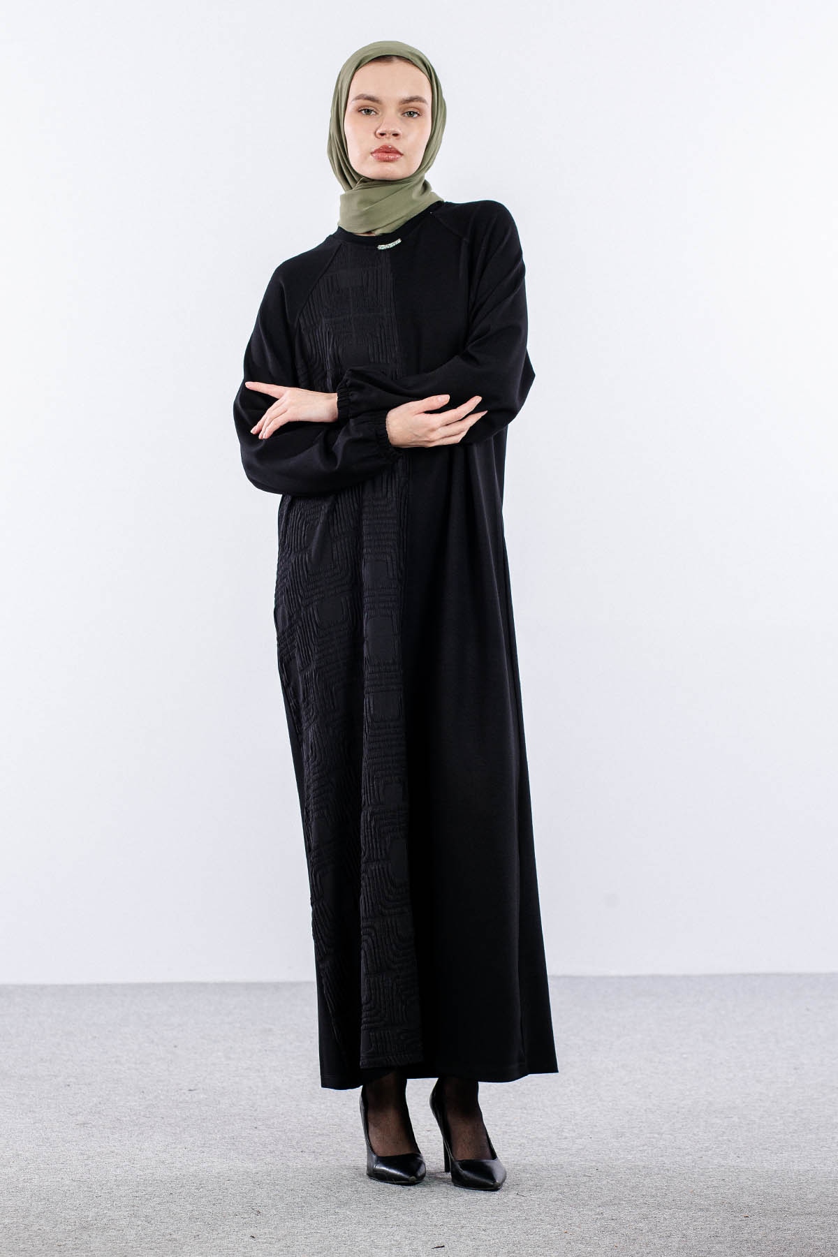 25295 Elbise 44-46-48 Boydan Kapitone - Siyah - 2