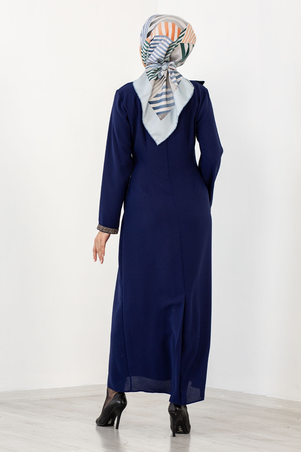 2544 Taş Detay Elbise 40-50 - Indigo - 4