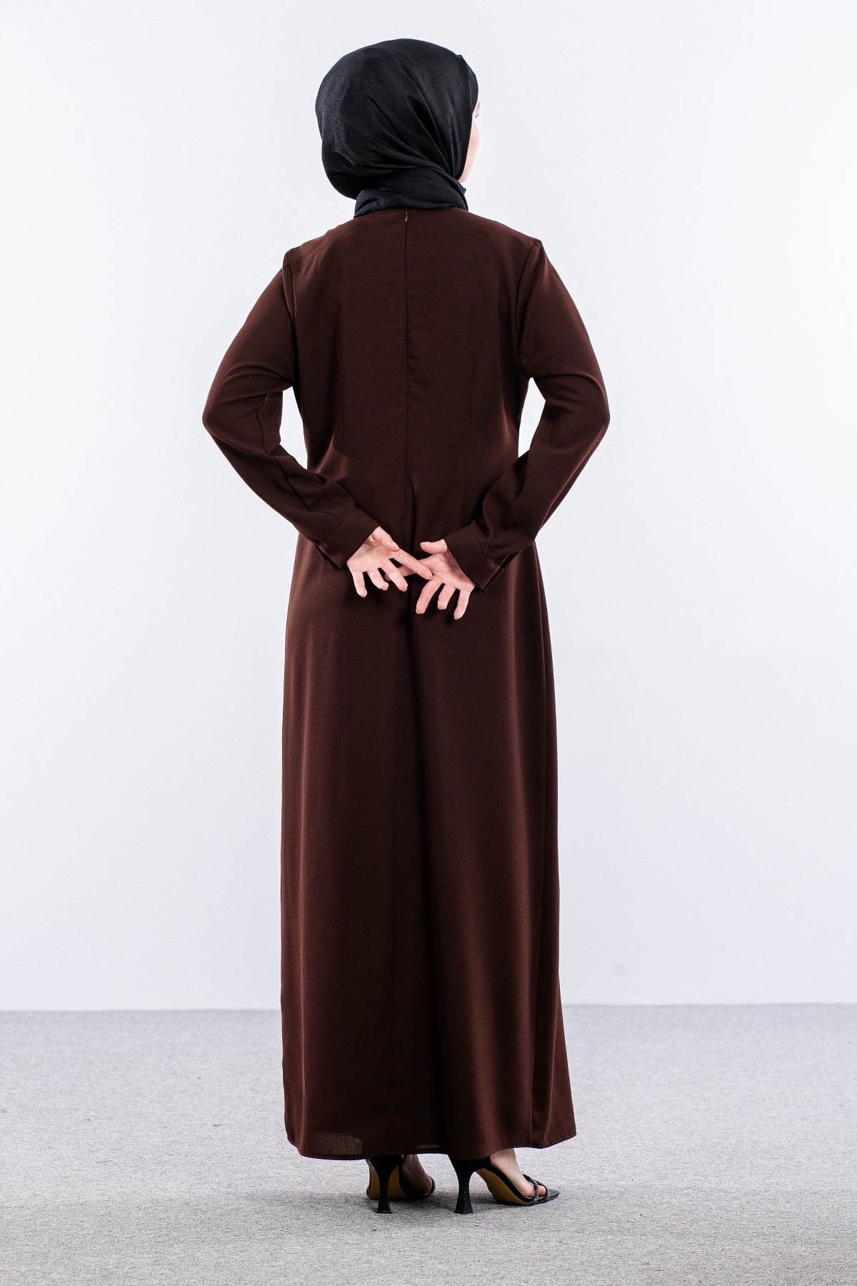 2547 Elbise 44-52 Şık Volan Detay - Kahve - 5