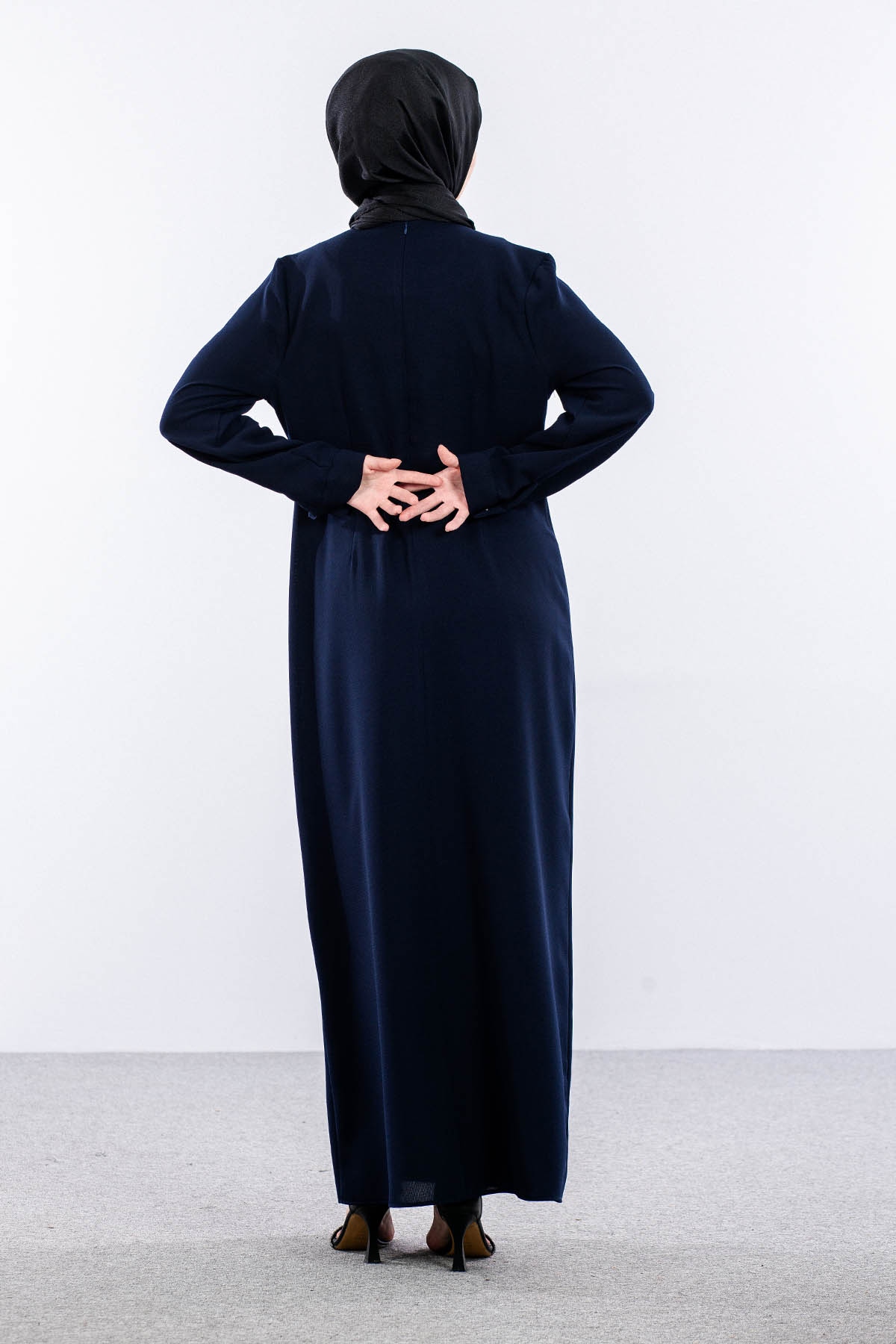 2547 Elbise 44-52 Şık Volan Detay - Lacivert - 5