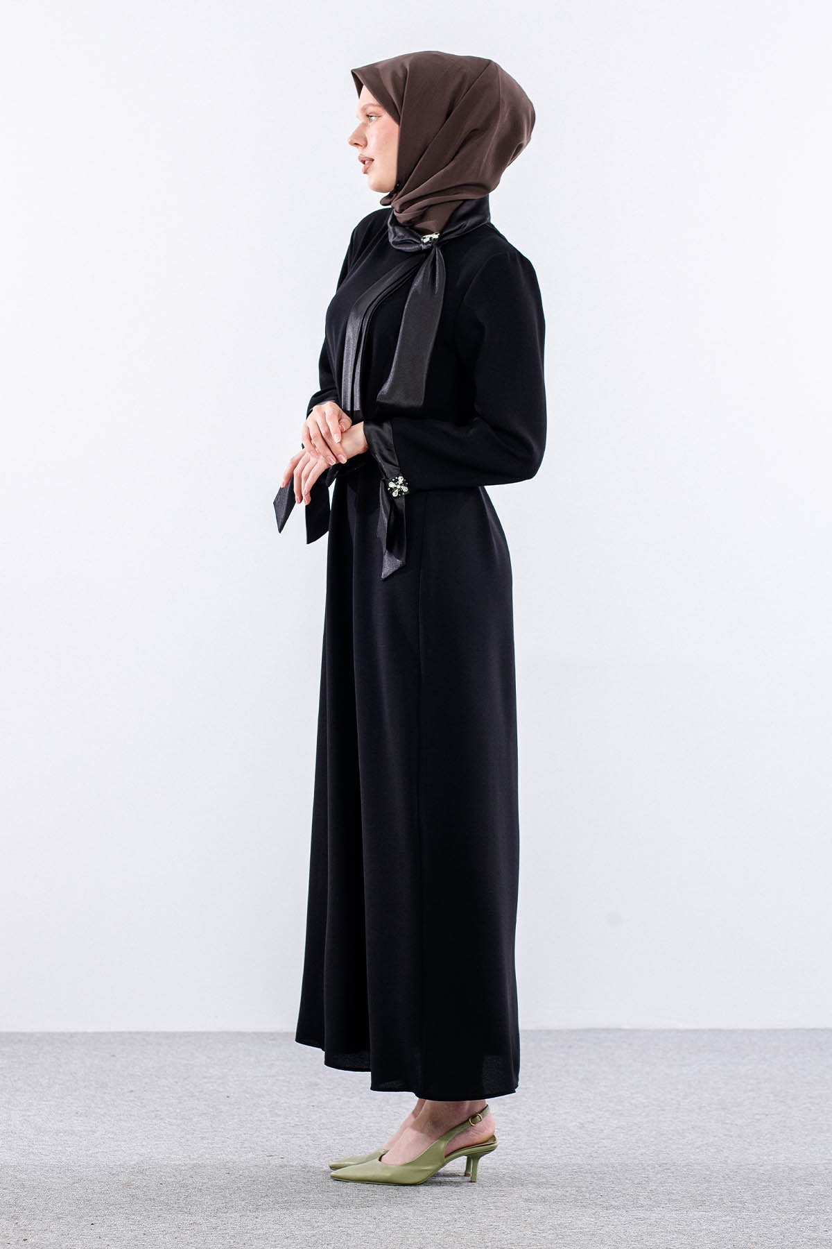 2555 Elbise 44-52 Flar Detay - Siyah - 4