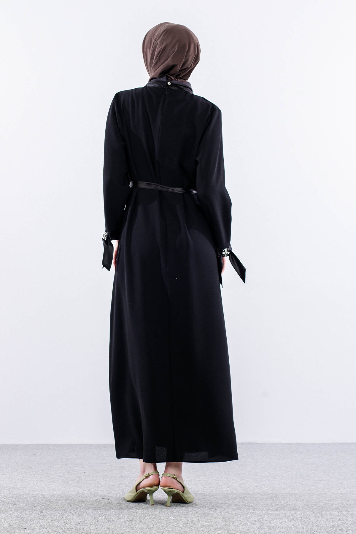 2555 Elbise 44-52 Flar Detay - Siyah - 5