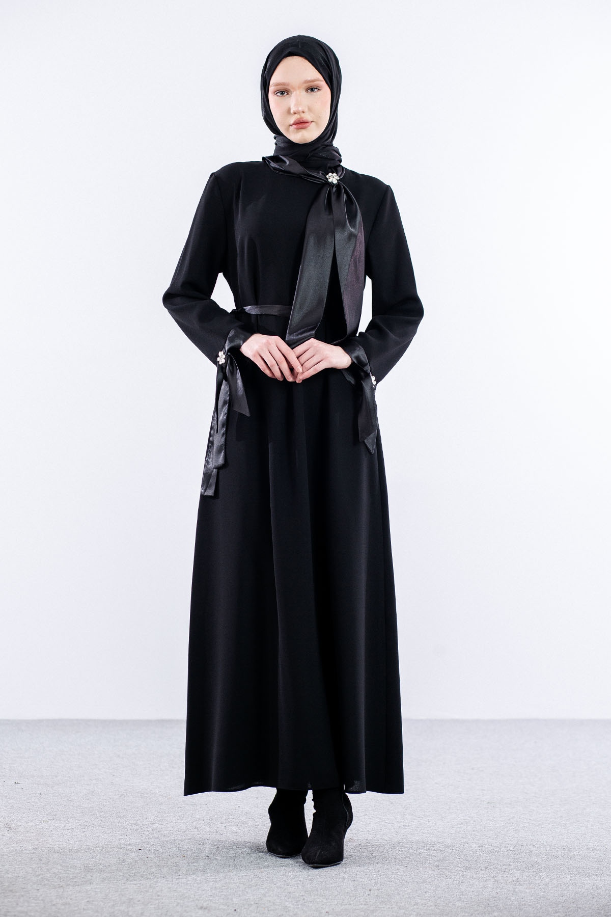 2555 Elbise 44-52 - Siyah - 1