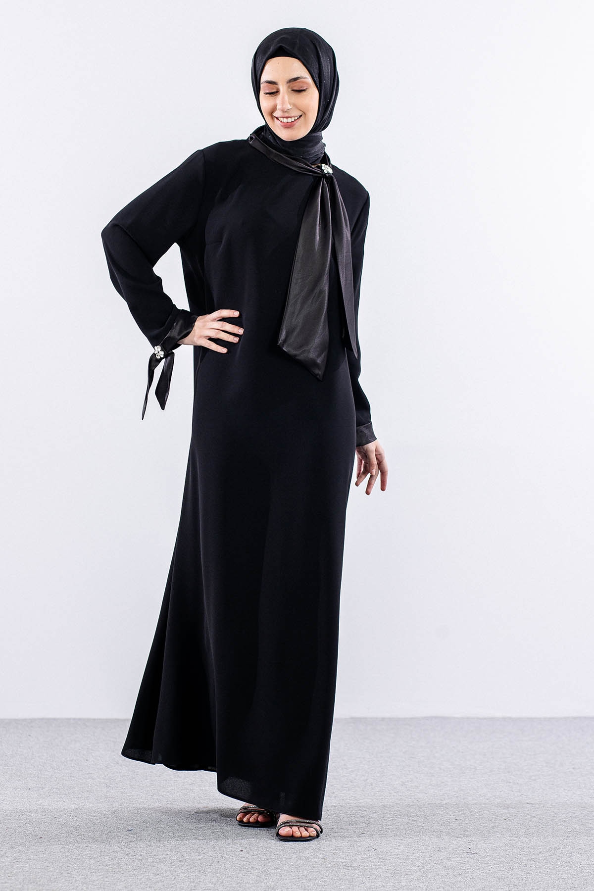 2555 Elbise 44-52 - Siyah  - - 3