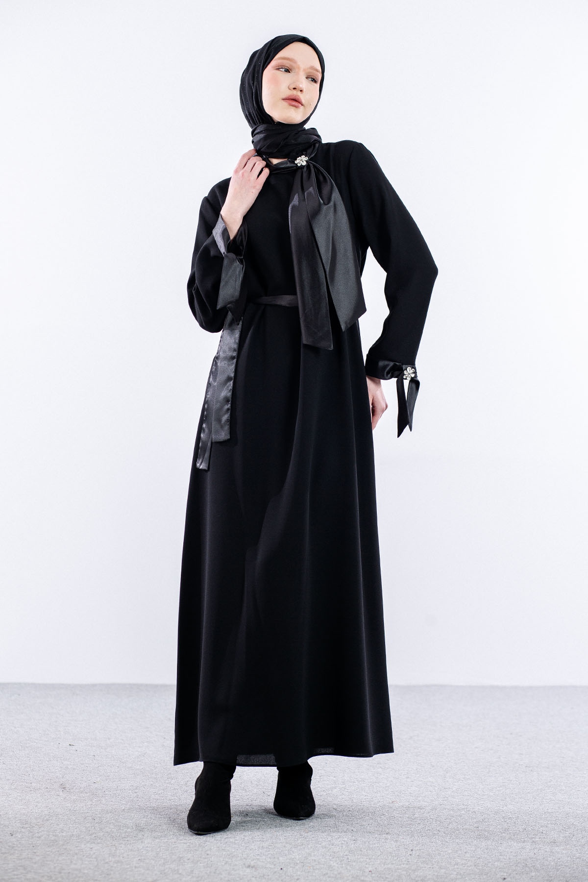 2555 Elbise 44-52 - Siyah - 5