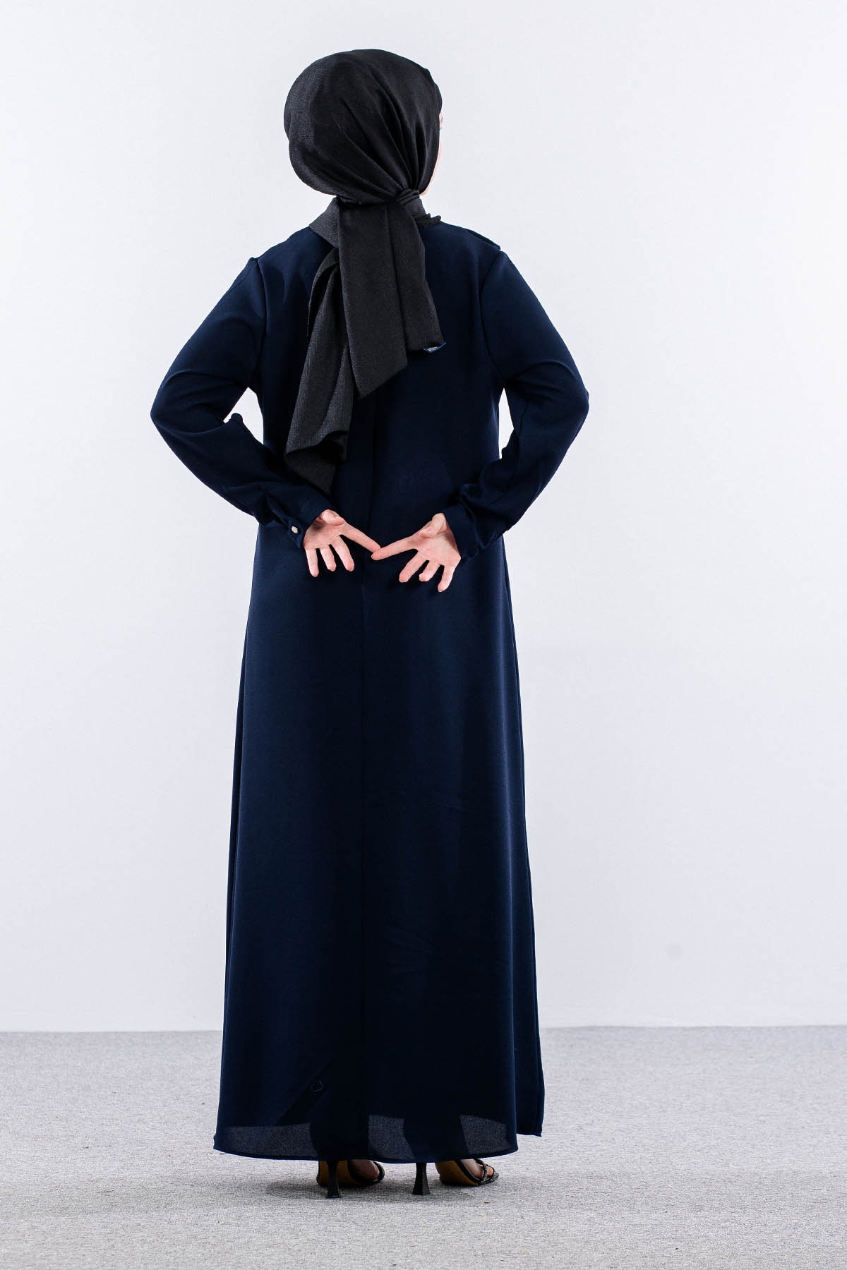 2559 Elbise 42-50 Şık Tas Detay - Lacivert - 5